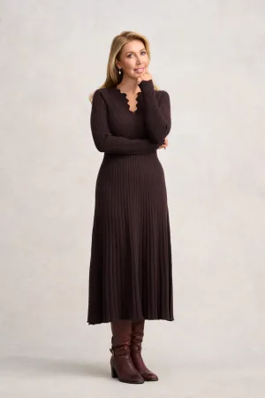 Graduated Rib Wool Dress - Chocolate