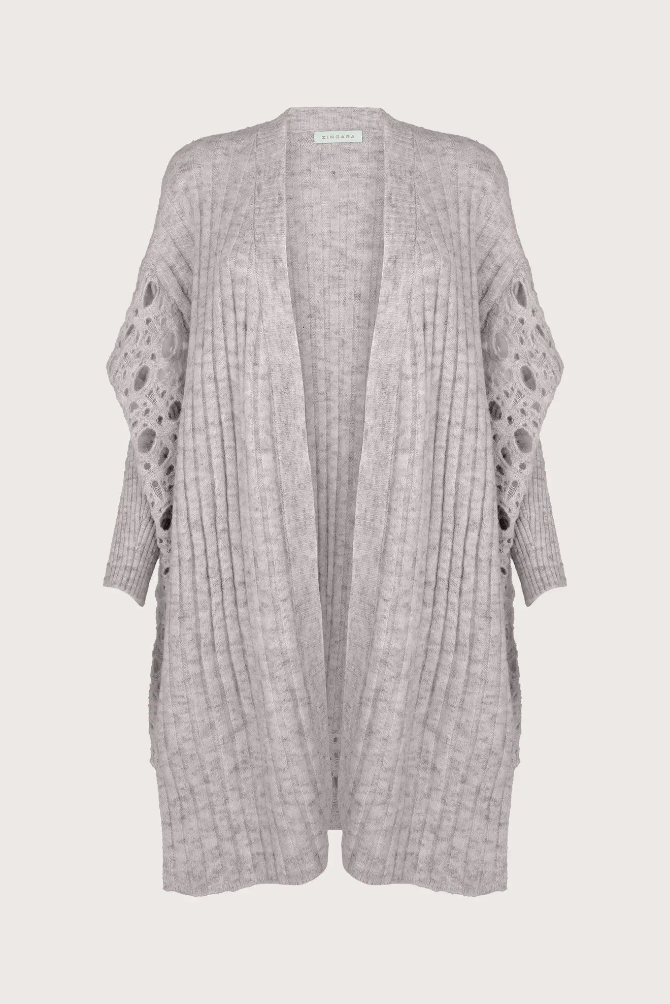 GREIGE PEARL LONG OPENWORK CARDIGAN