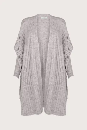 GREIGE PEARL LONG OPENWORK CARDIGAN