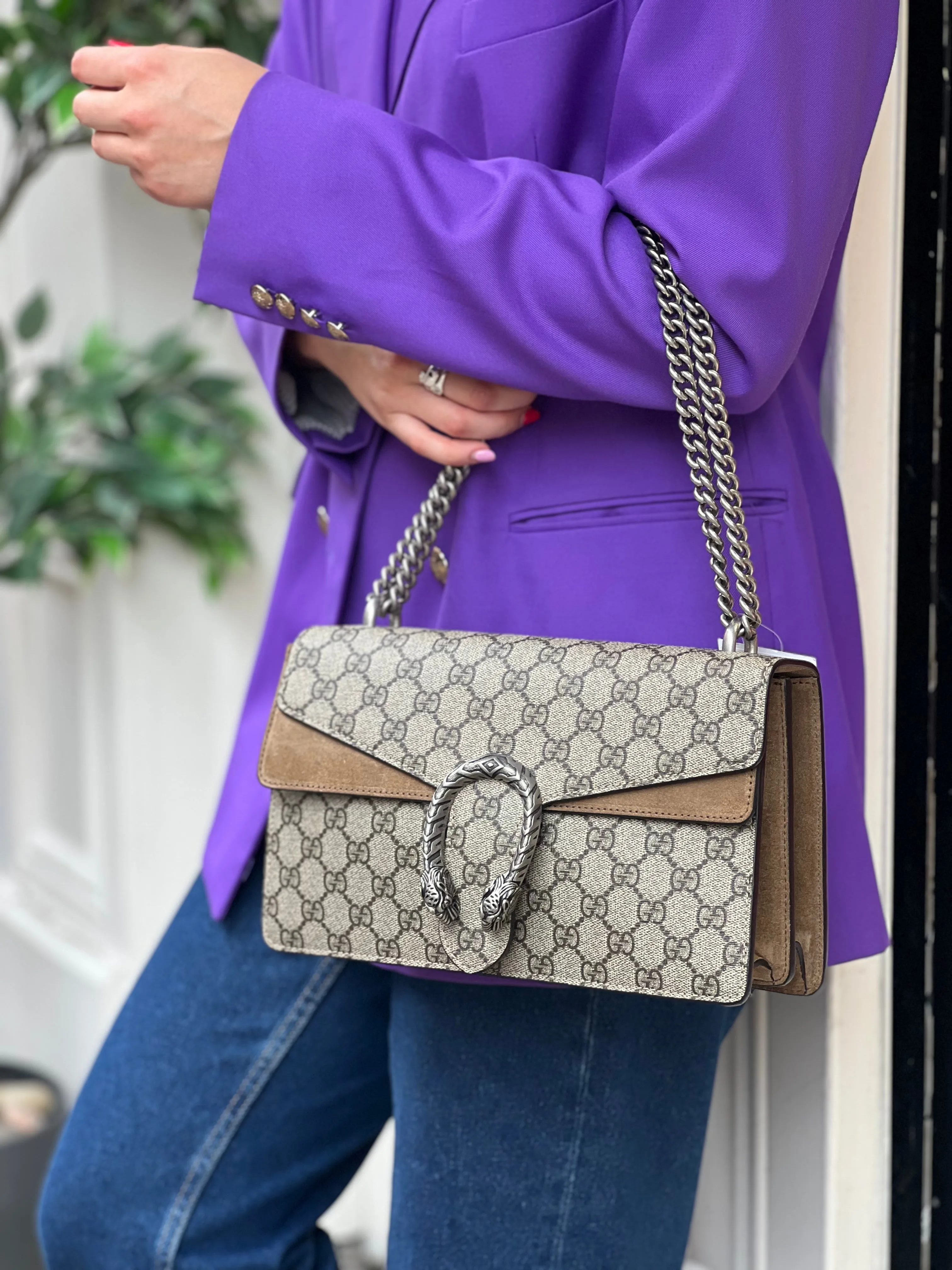Gucci Monogram Canvas & Suede Dionysus Shoulder Bag