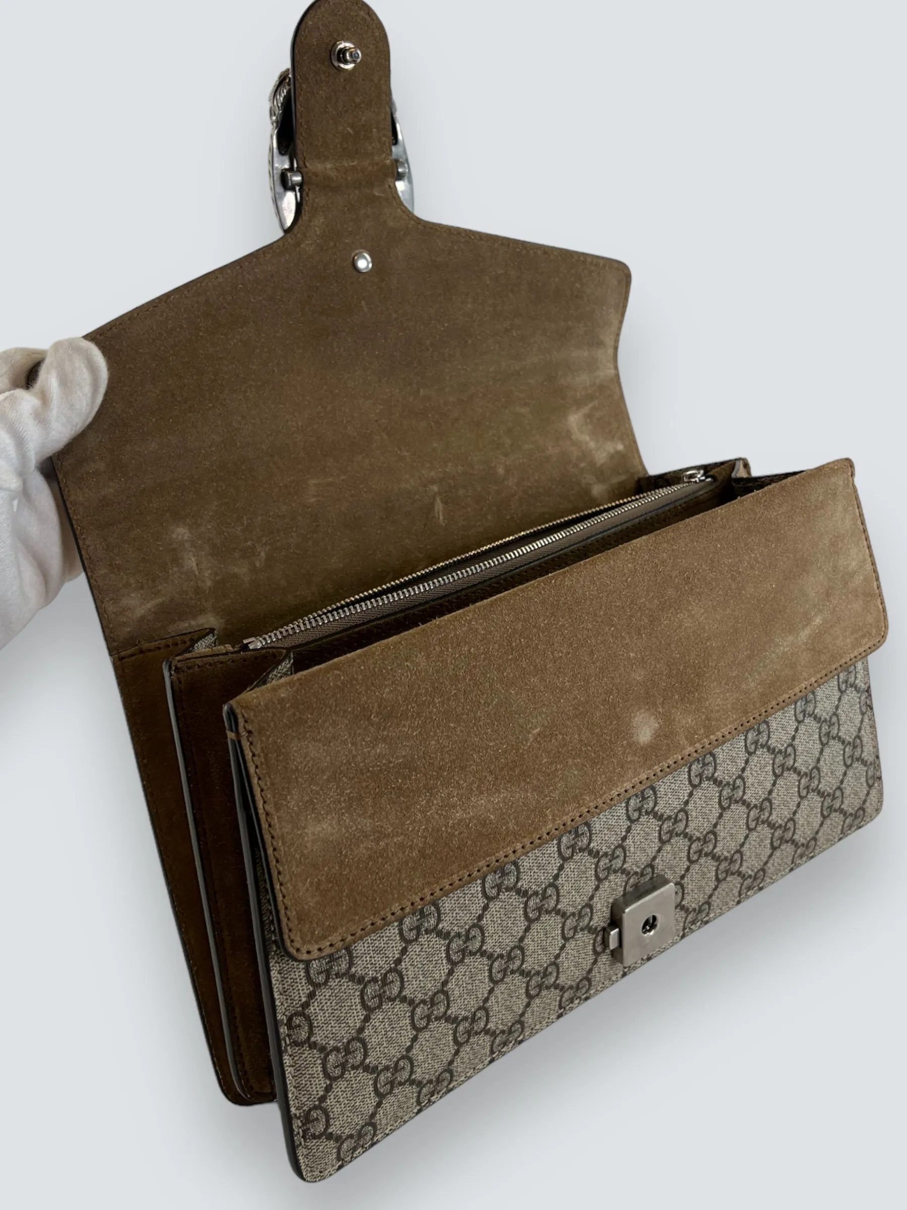 Gucci Monogram Canvas & Suede Dionysus Shoulder Bag