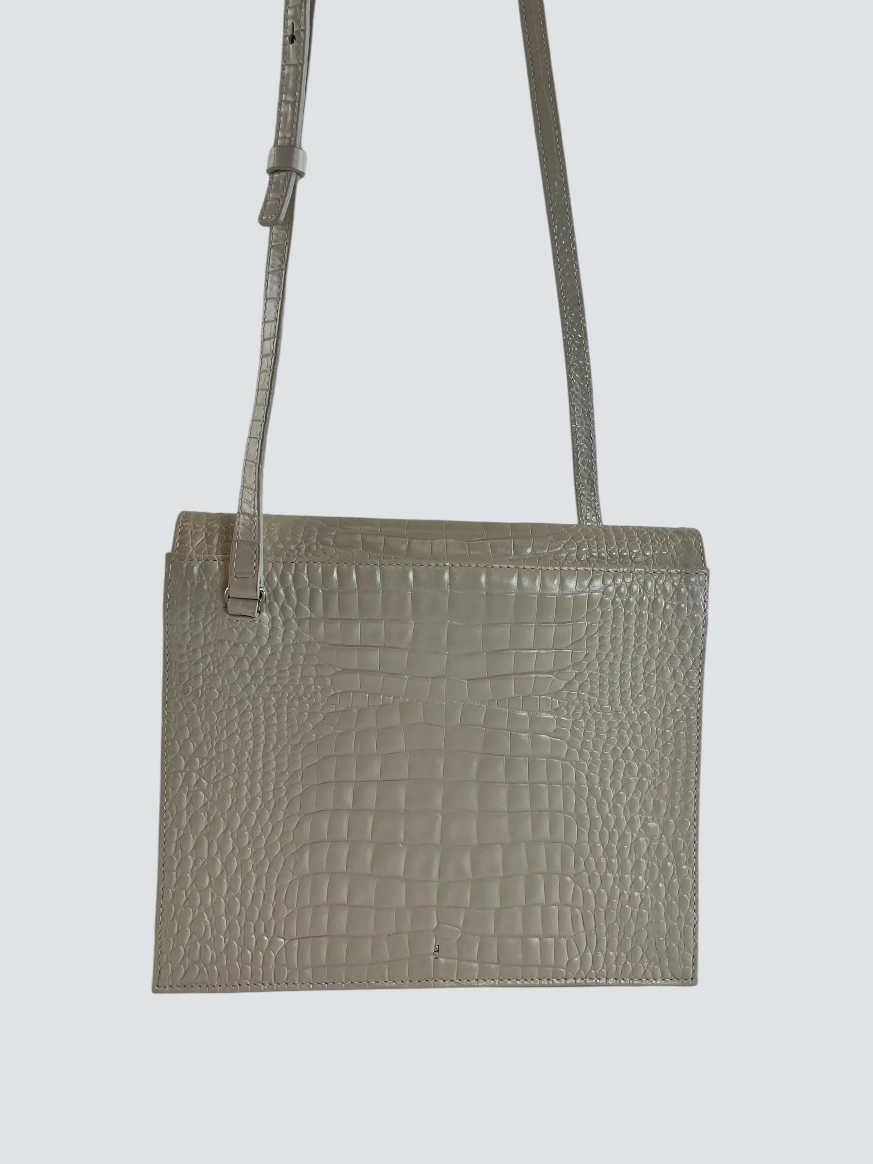 gu_de Edie Ivory Croc Effect Leather Handbag