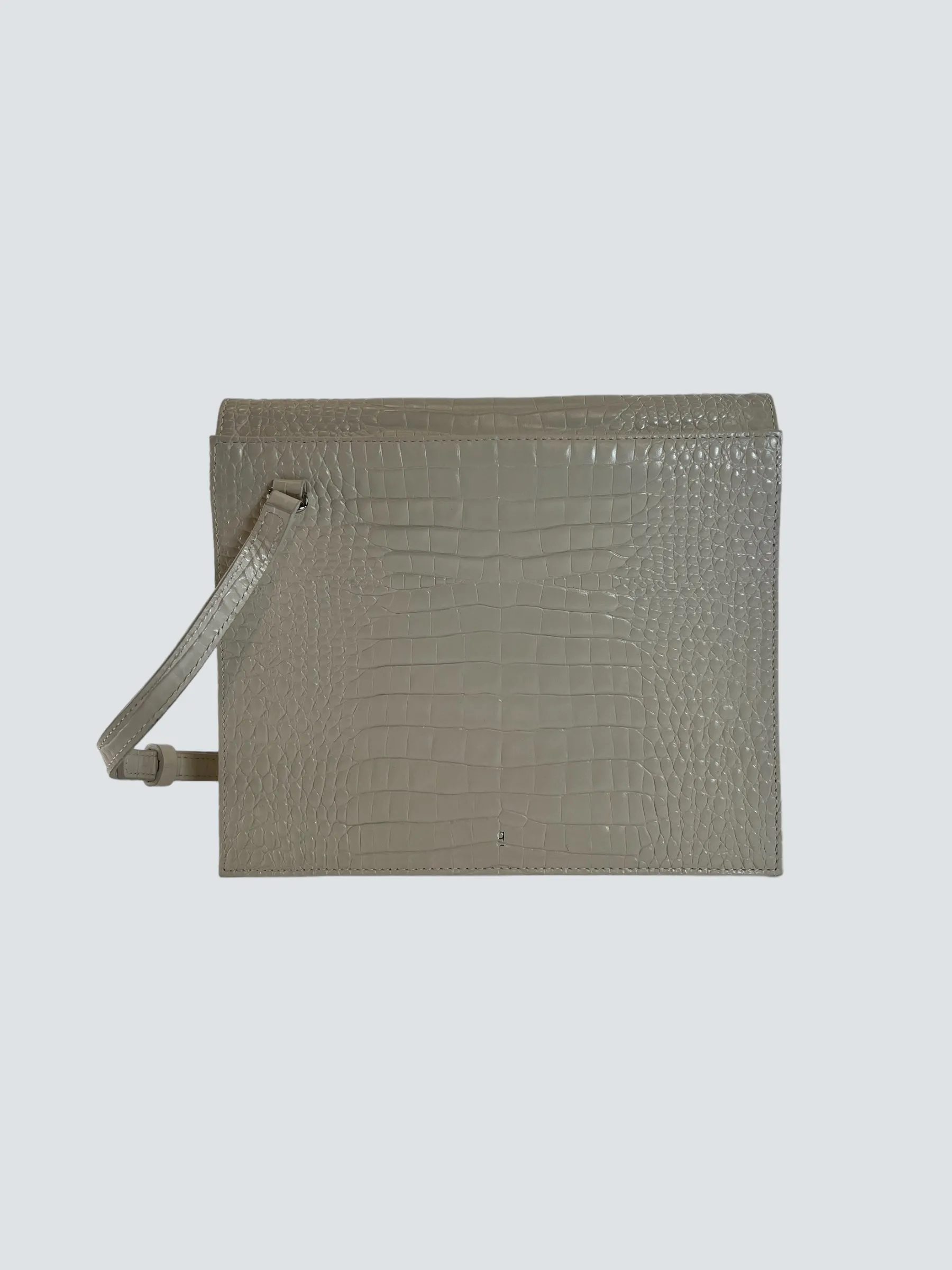 gu_de Edie Ivory Croc Effect Leather Handbag