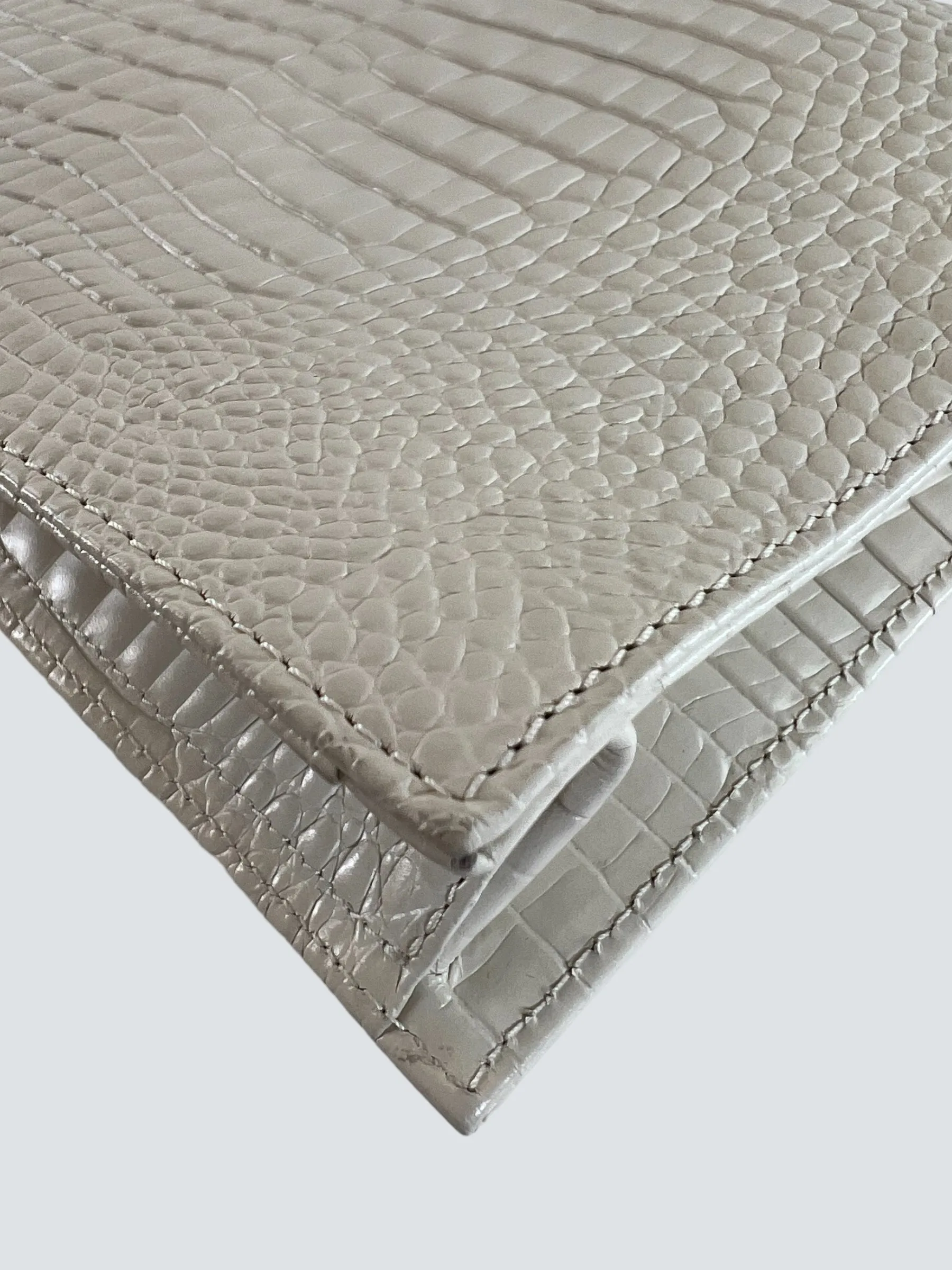 gu_de Edie Ivory Croc Effect Leather Handbag