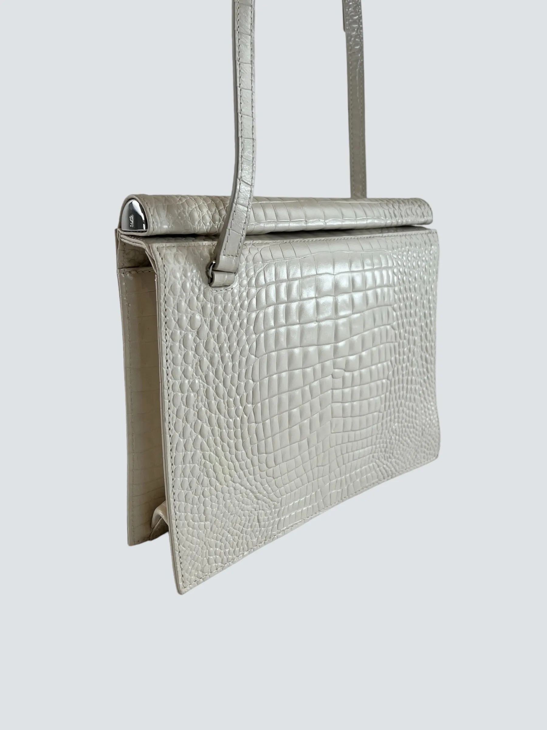 gu_de Edie Ivory Croc Effect Leather Handbag
