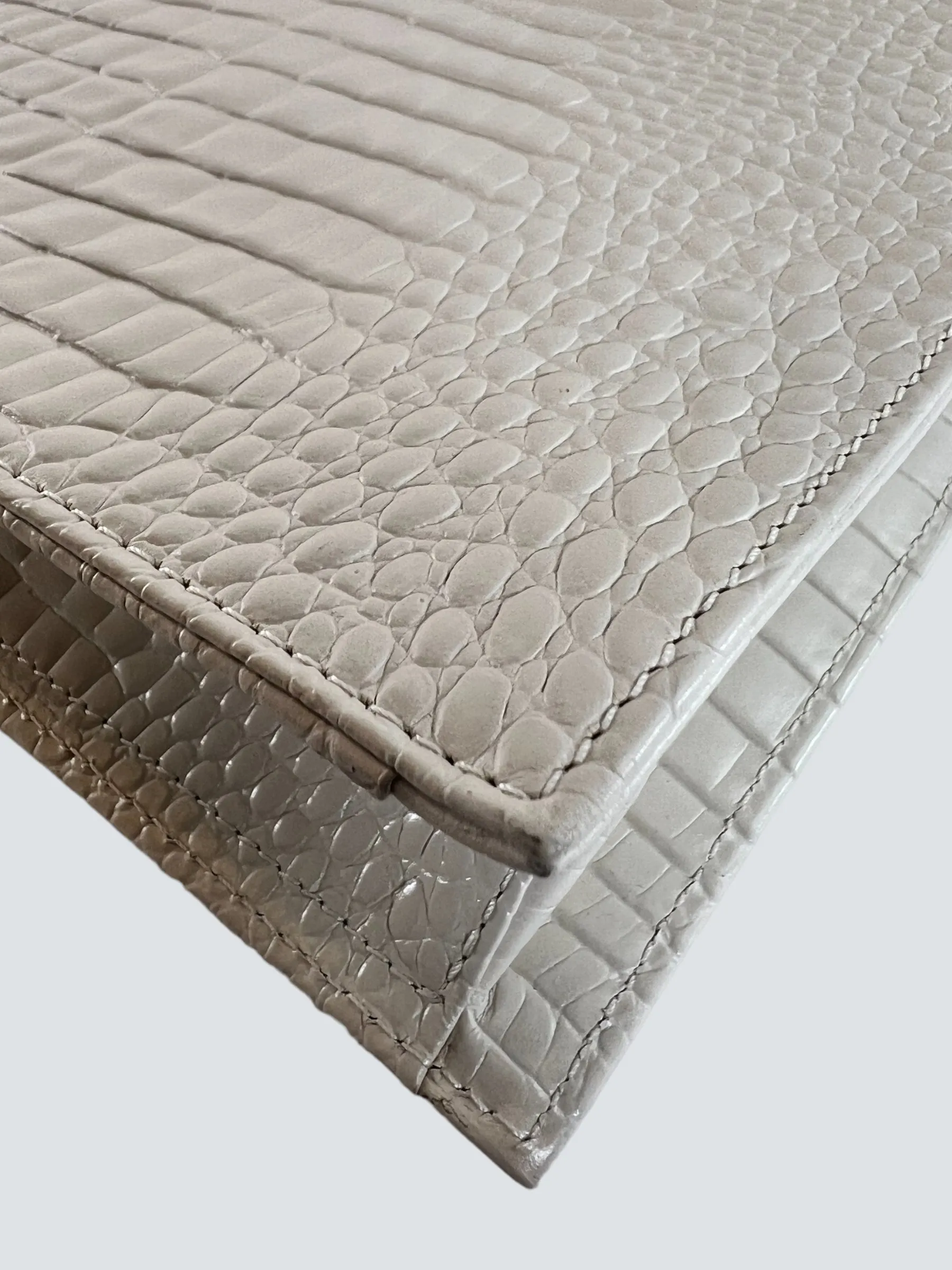 gu_de Edie Ivory Croc Effect Leather Handbag