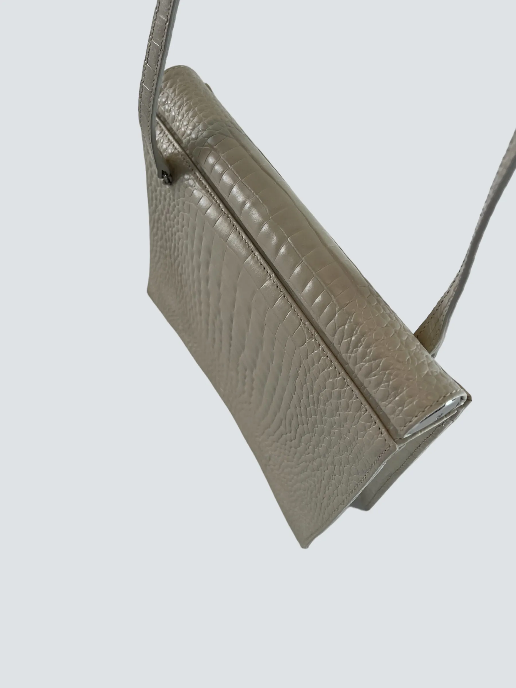 gu_de Edie Ivory Croc Effect Leather Handbag