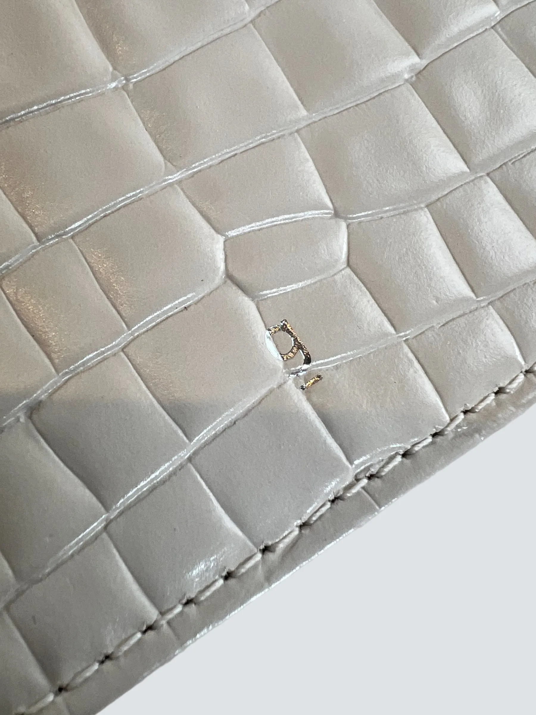 gu_de Edie Ivory Croc Effect Leather Handbag