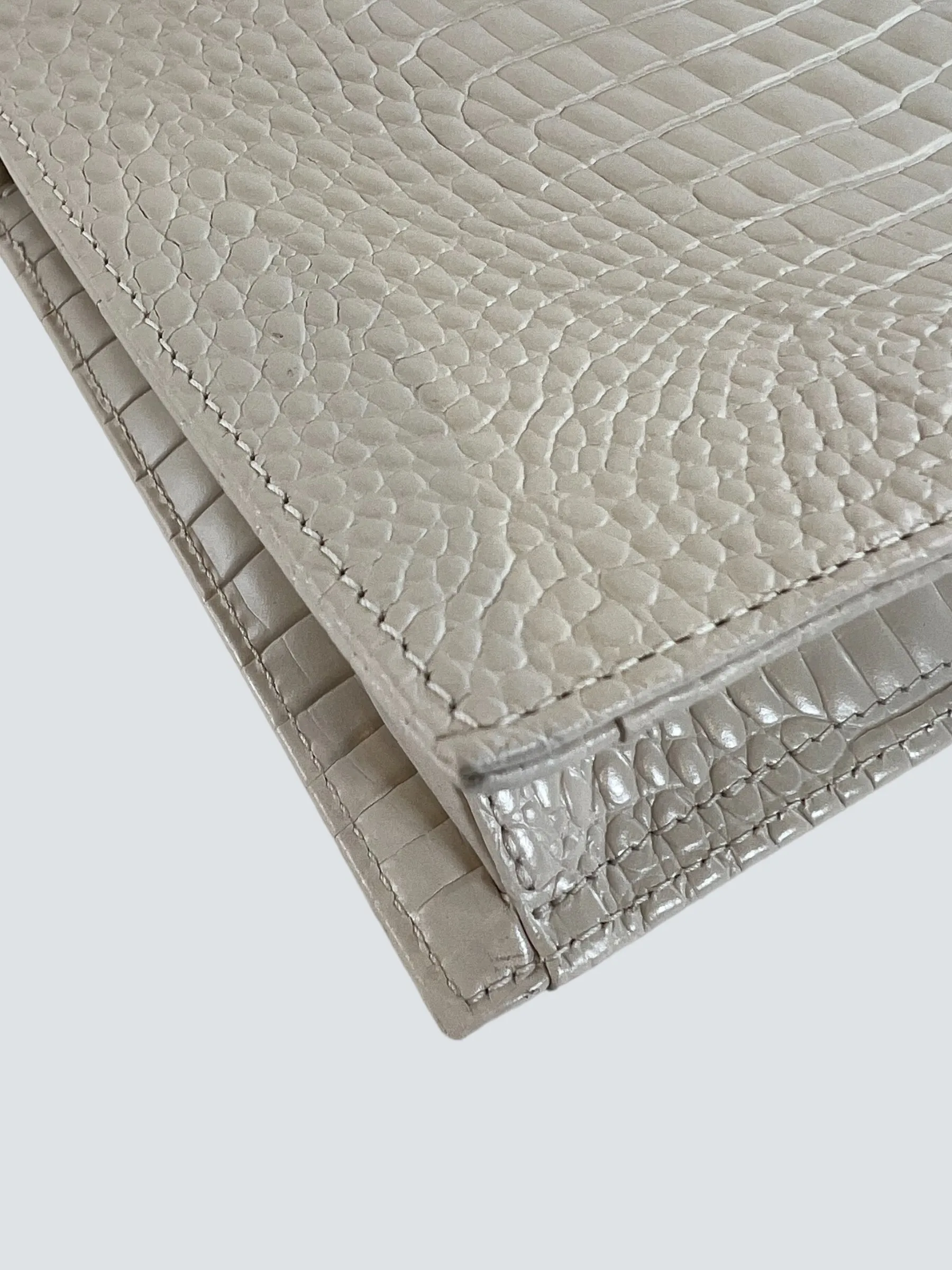 gu_de Edie Ivory Croc Effect Leather Handbag