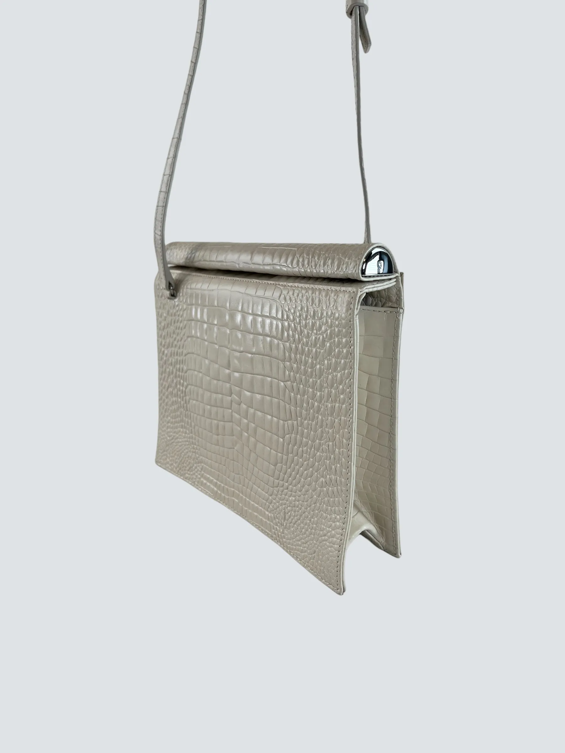 gu_de Edie Ivory Croc Effect Leather Handbag