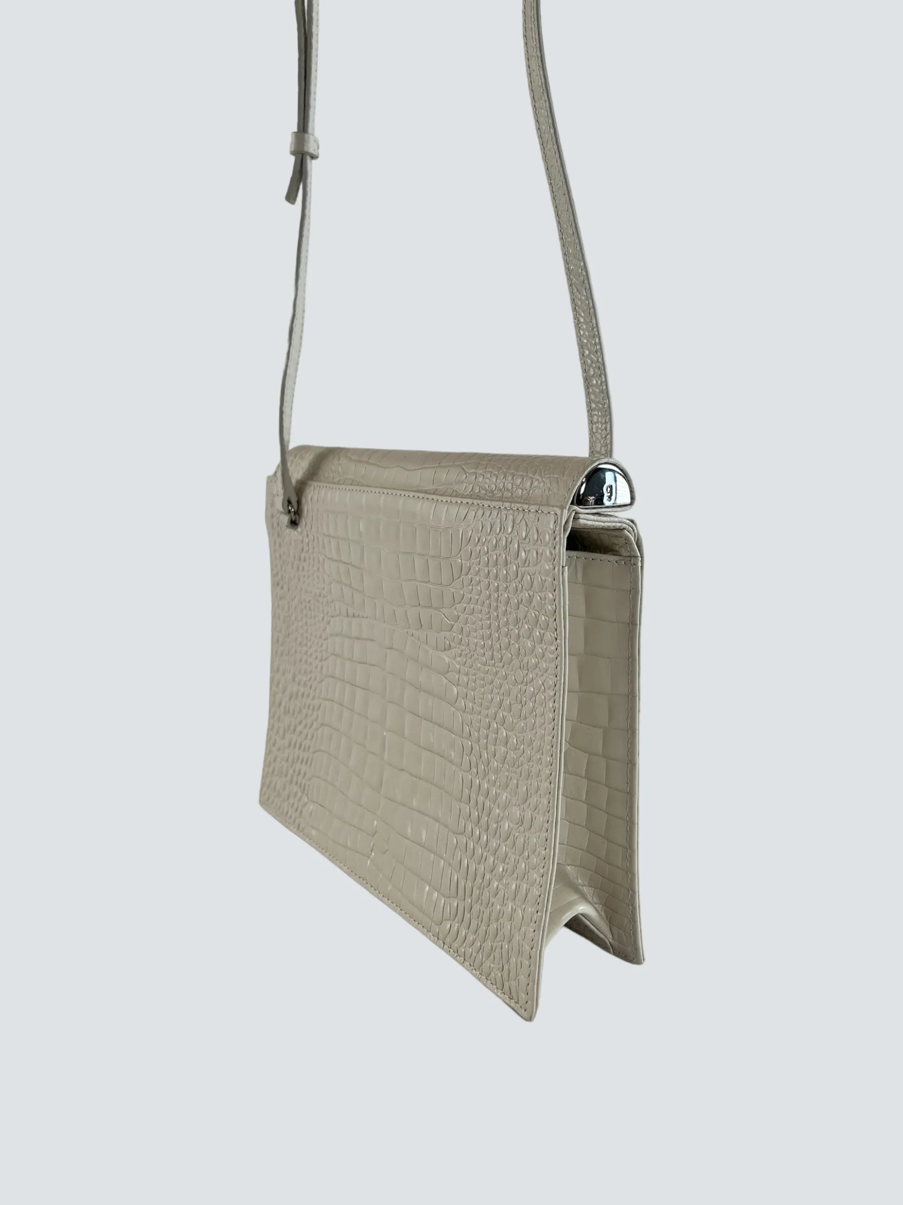 gu_de Edie Ivory Croc Effect Leather Handbag