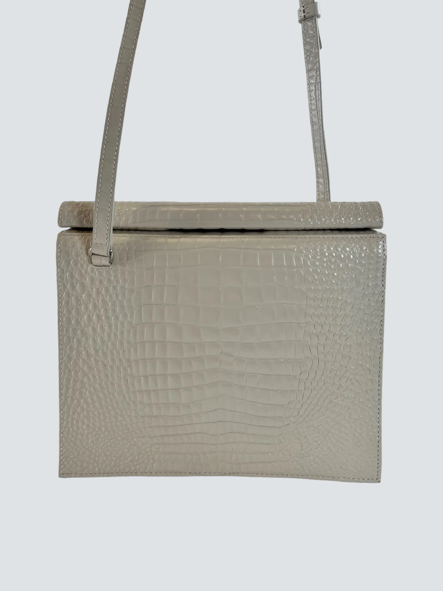 gu_de Edie Ivory Croc Effect Leather Handbag