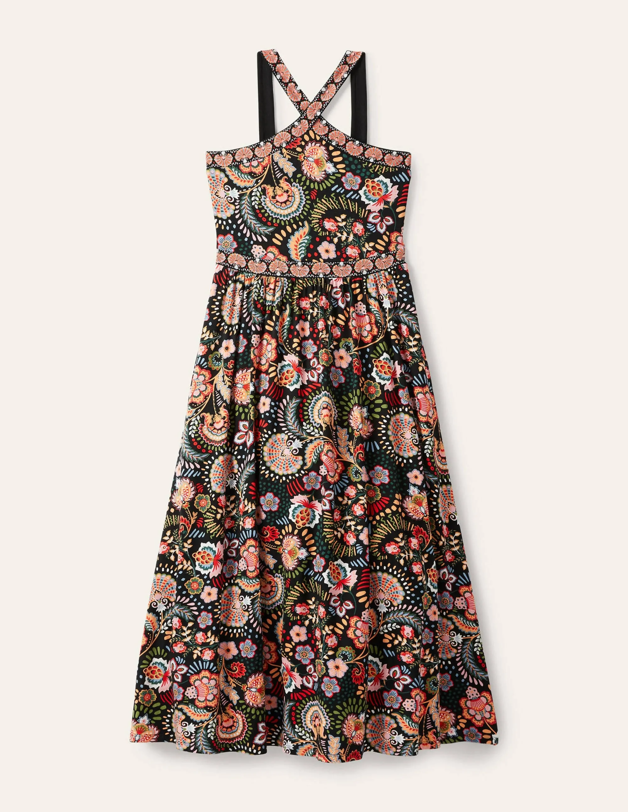 Halterneck Jersey Maxi Dress-Black Decorative Meadow