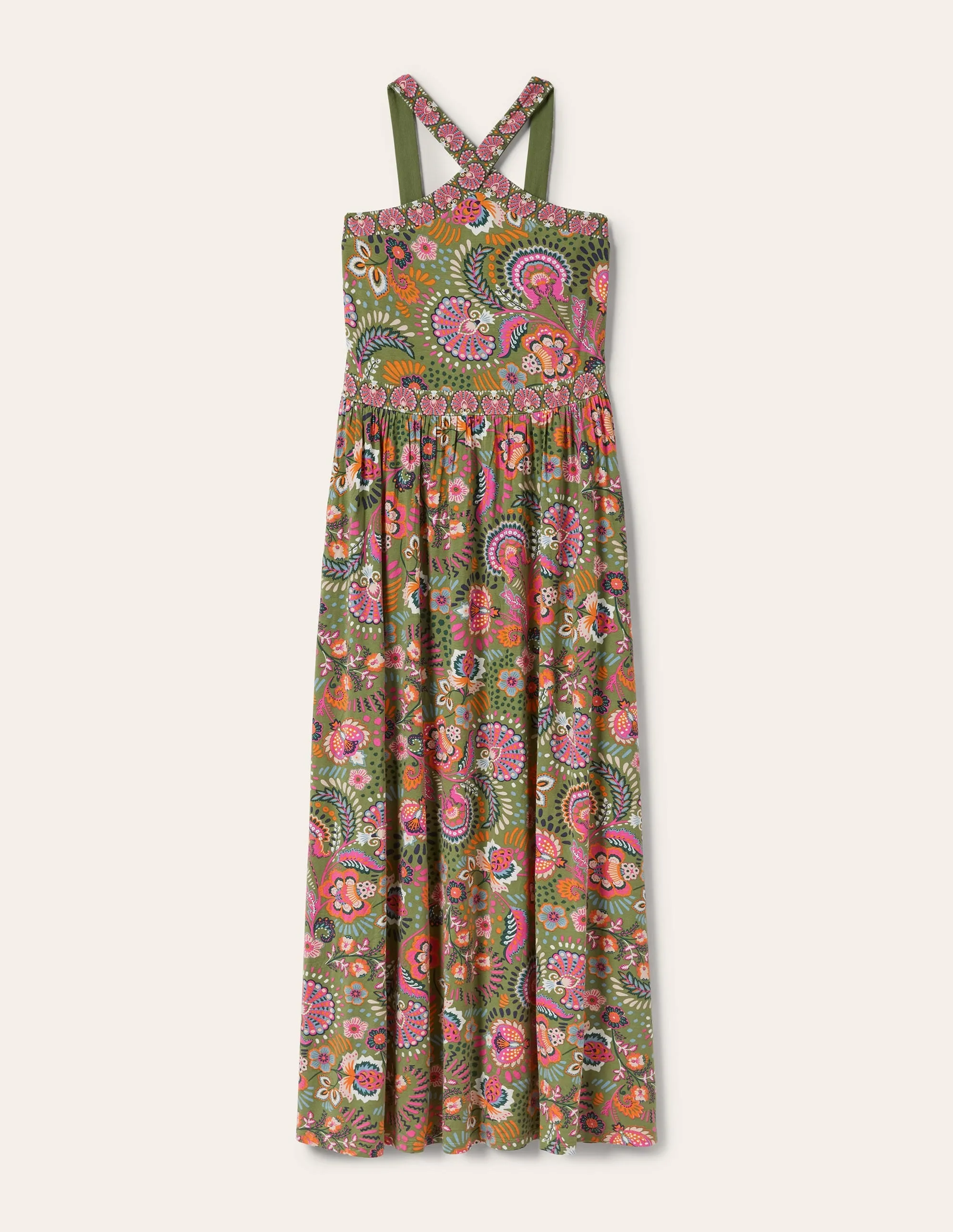 Halterneck Jersey Maxi Dress-Pea Decorative Meadow