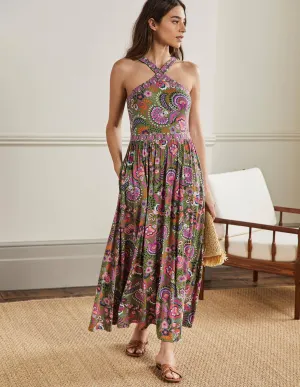 Halterneck Jersey Maxi Dress-Pea Decorative Meadow