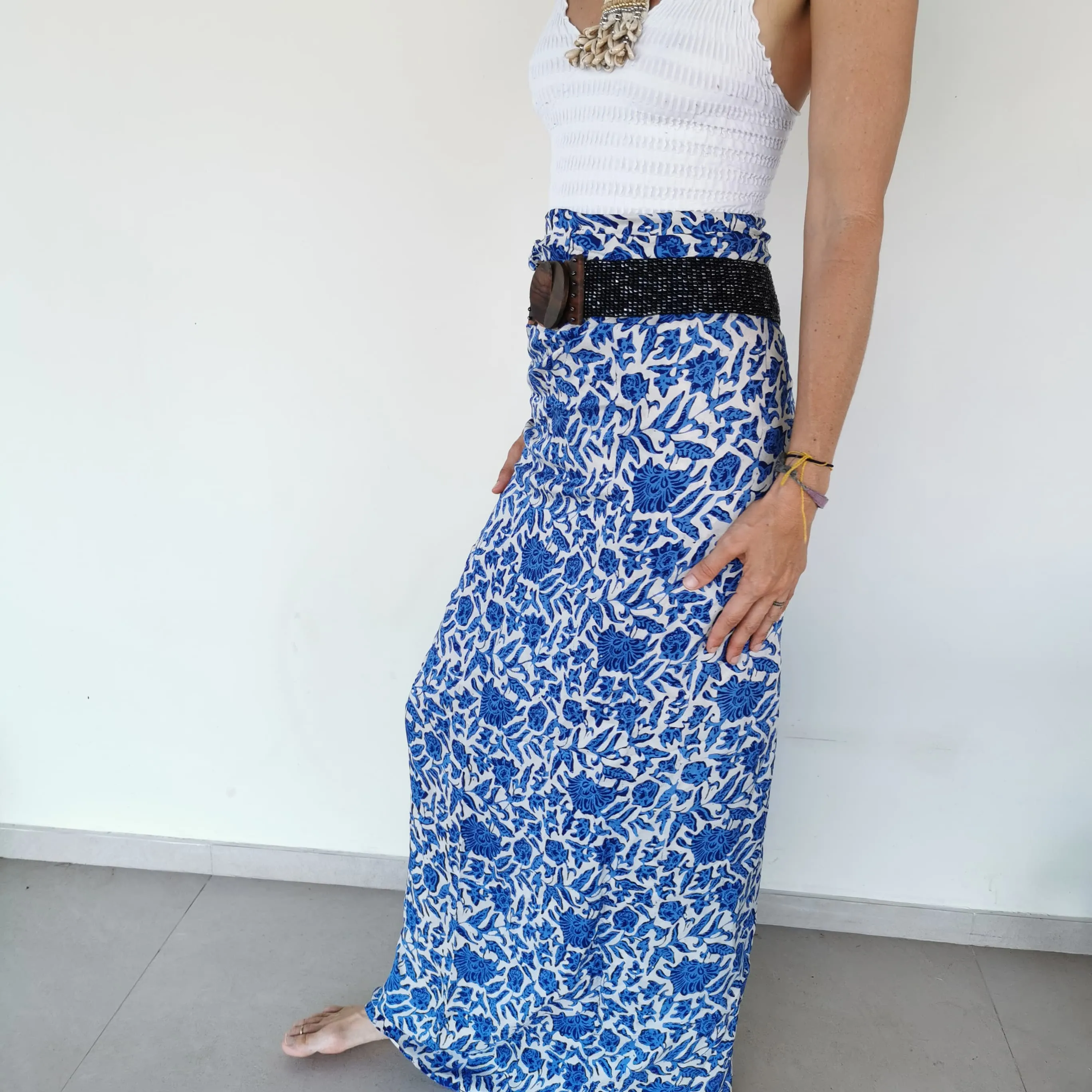 Handcrafted Silk Stamped Batik Sarong (Blue & White)
