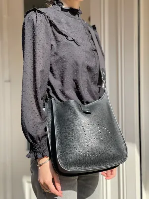 Hermes Black Leather Medium Evelyne Crossbody
