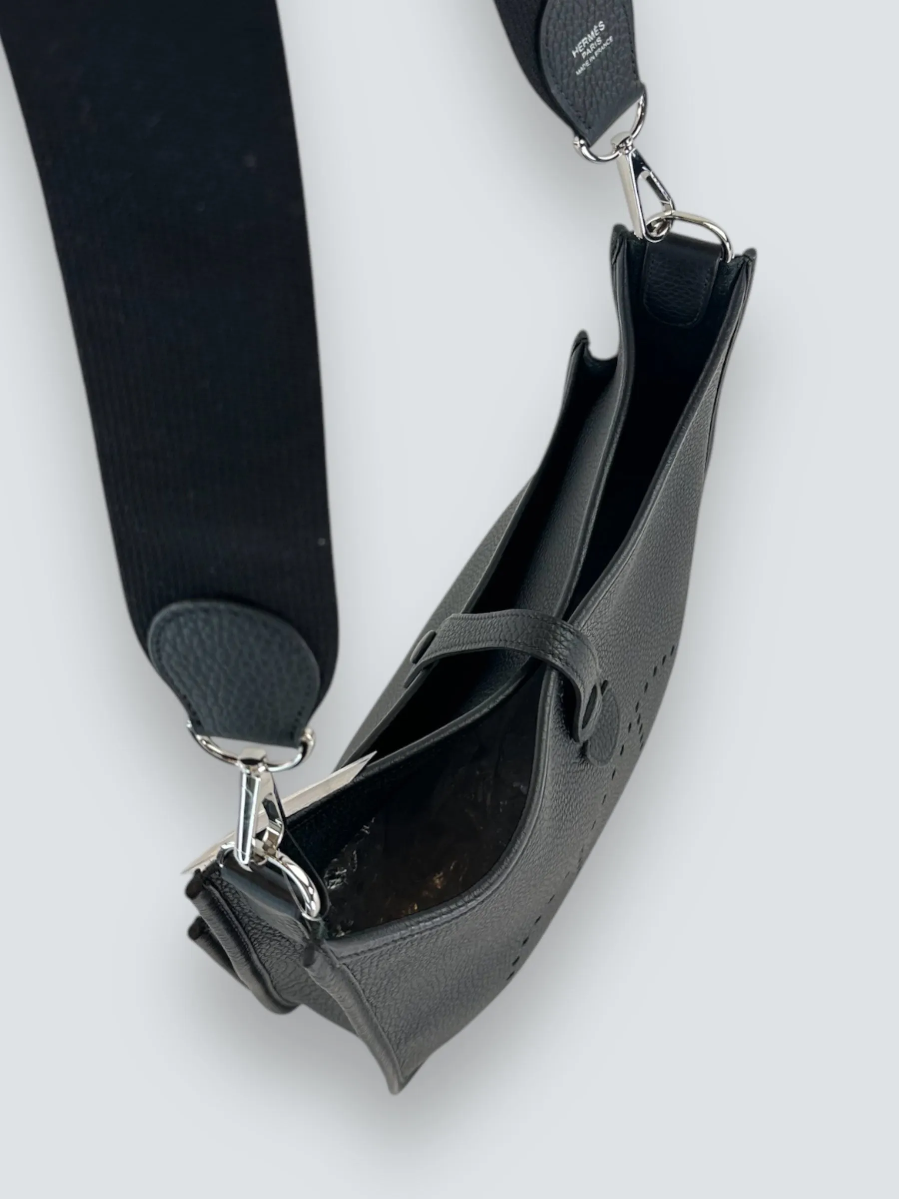 Hermes Black Leather Medium Evelyne Crossbody