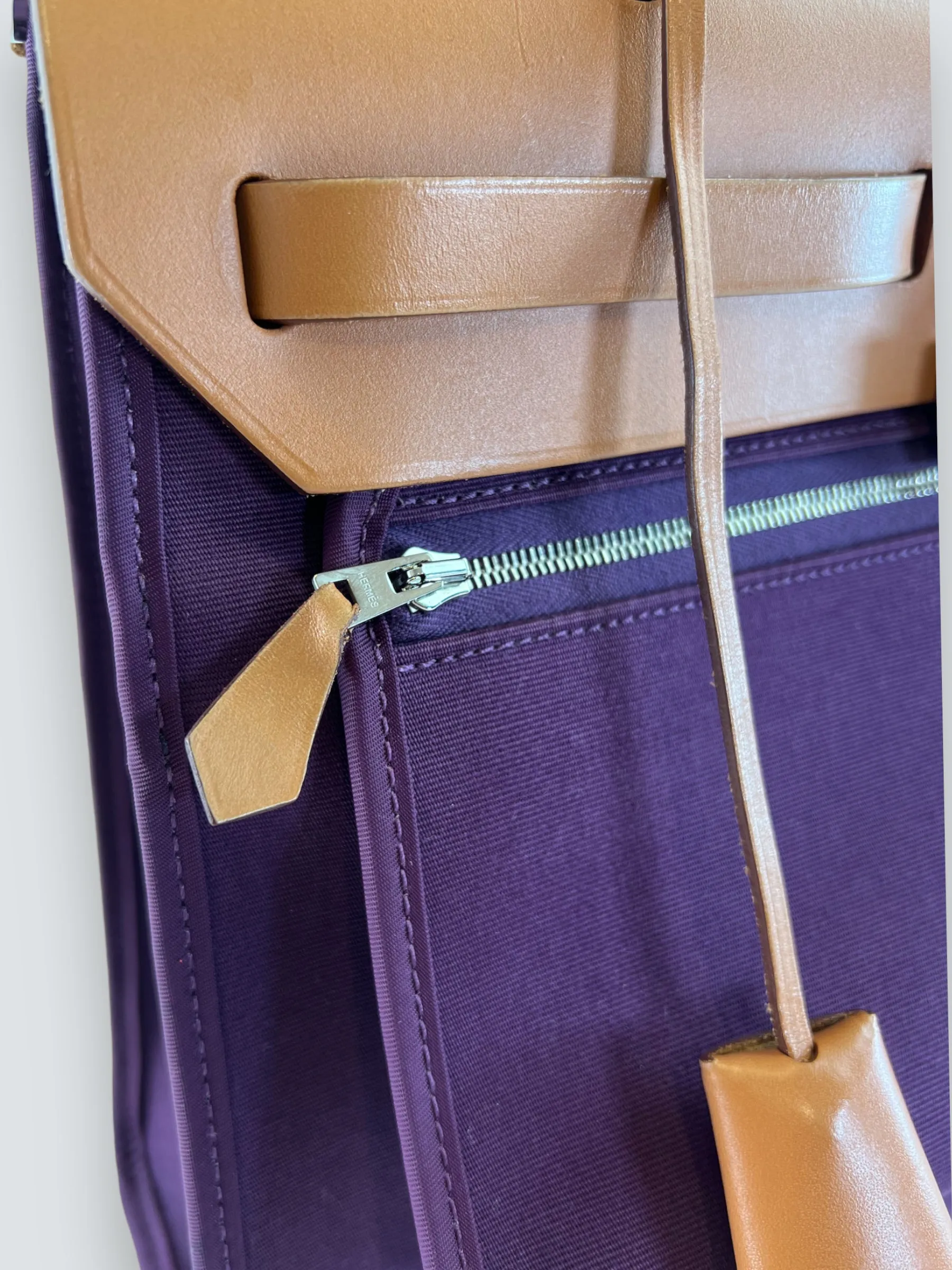 Hermes Plum Canvas and Leather Herbag 31 Handbag
