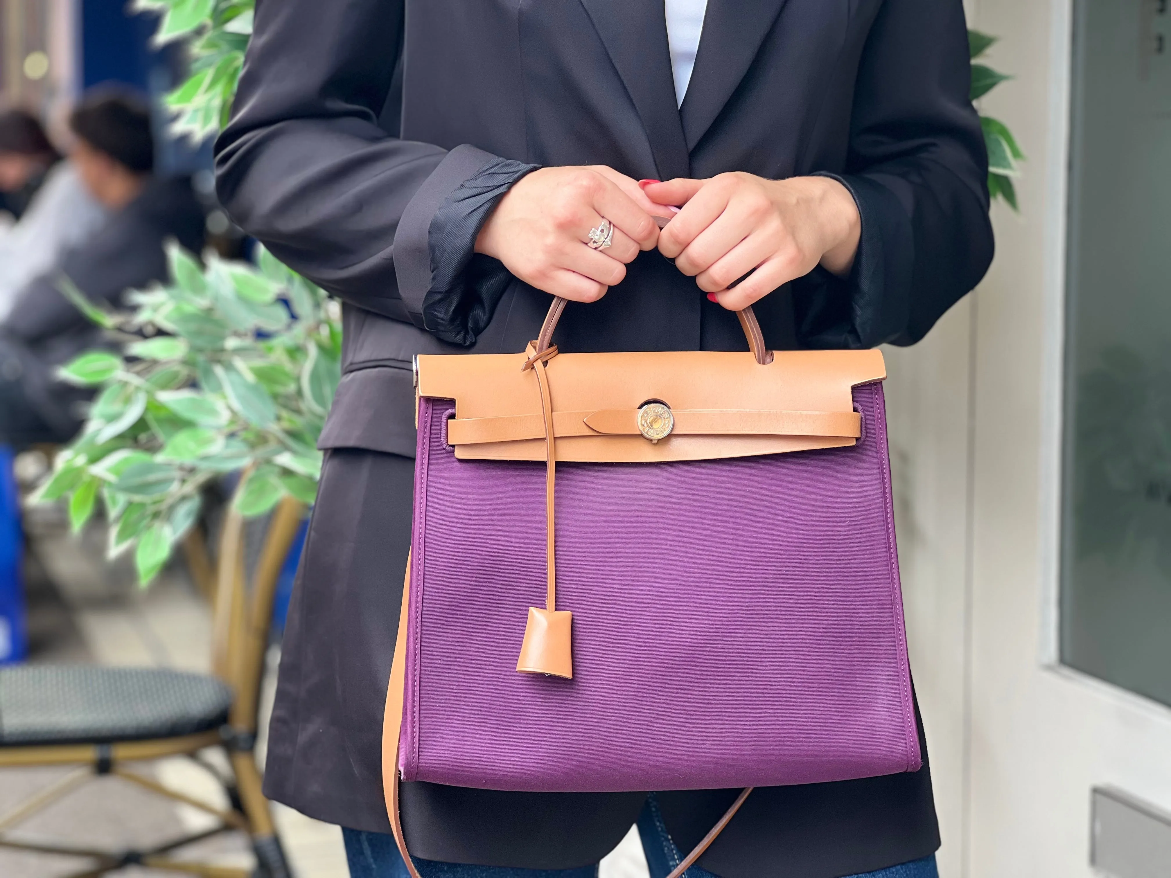 Hermes Plum Canvas and Leather Herbag 31 Handbag