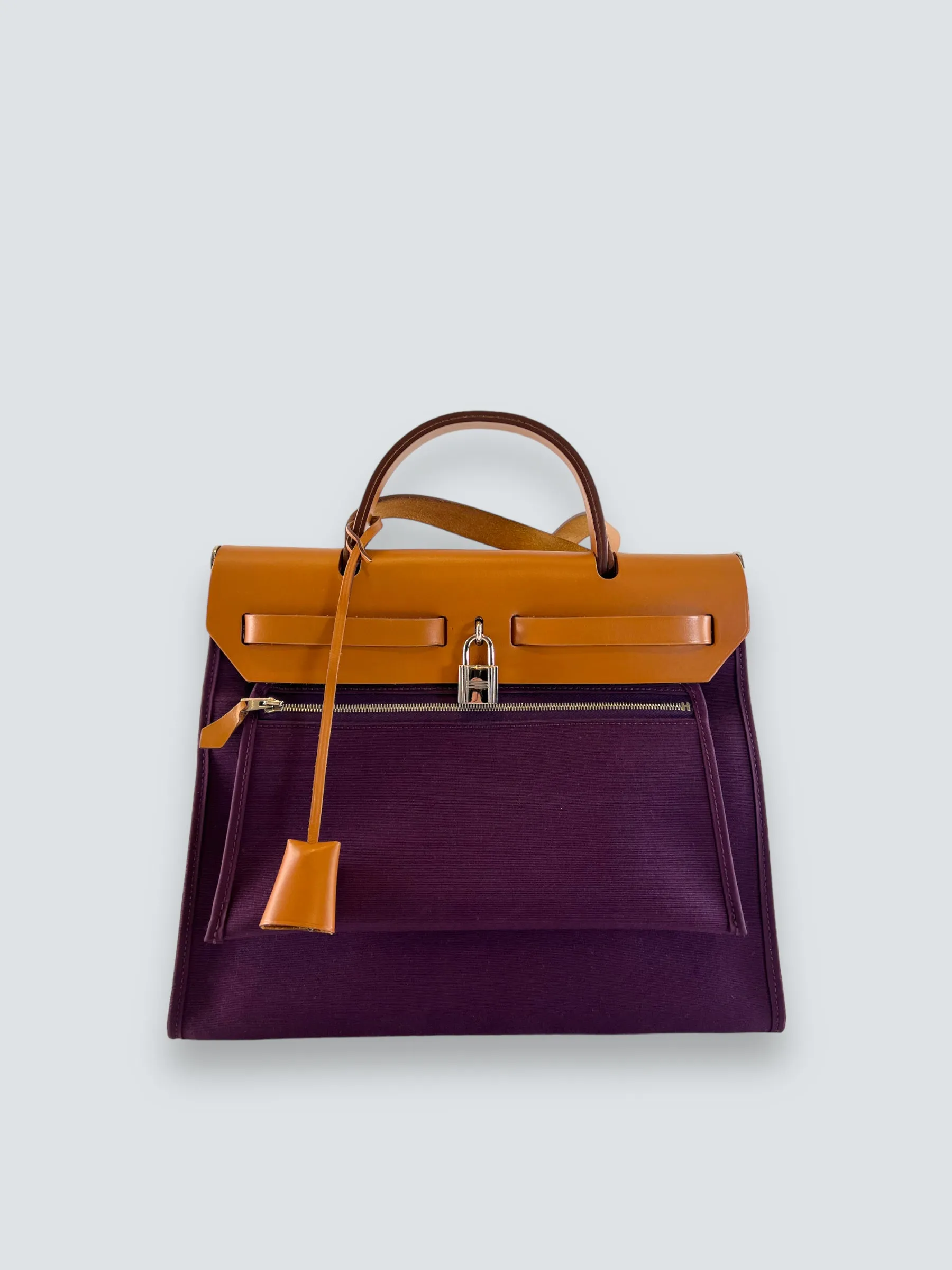 Hermes Plum Canvas and Leather Herbag 31 Handbag