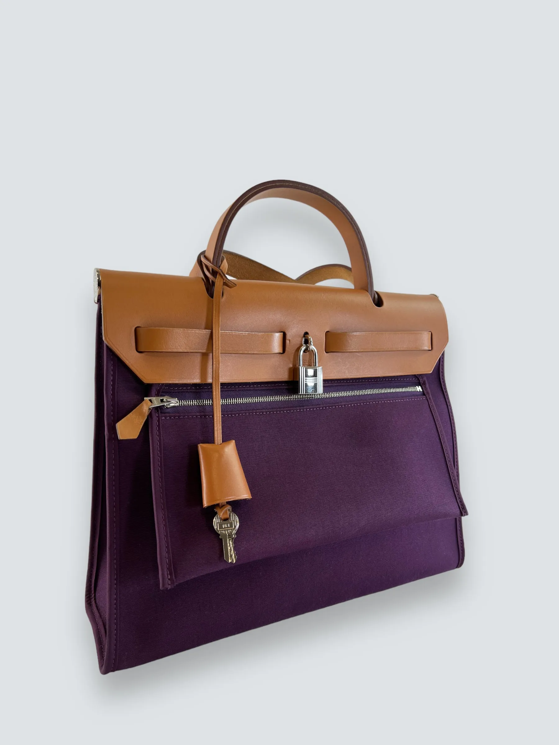 Hermes Plum Canvas and Leather Herbag 31 Handbag