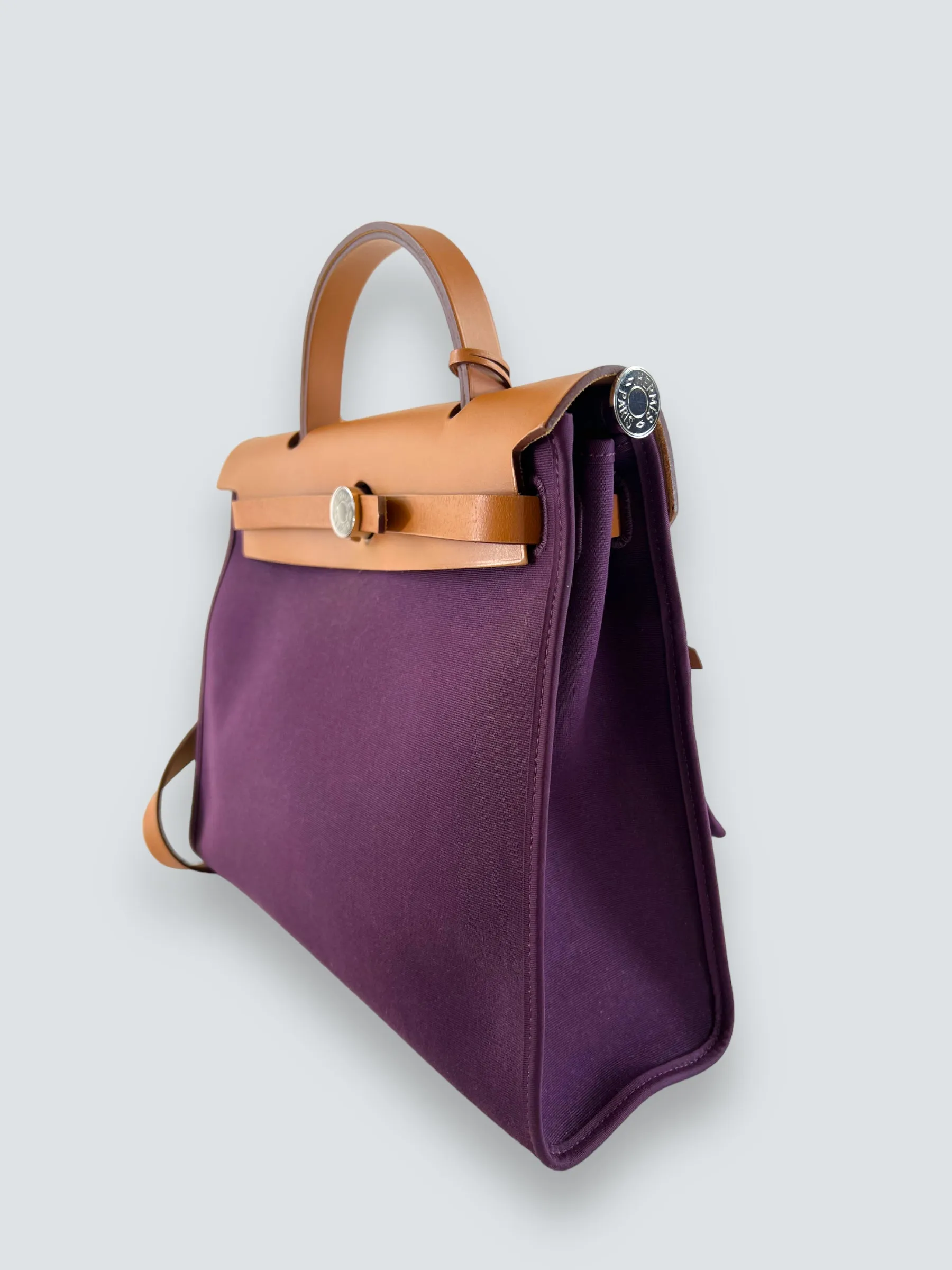 Hermes Plum Canvas and Leather Herbag 31 Handbag