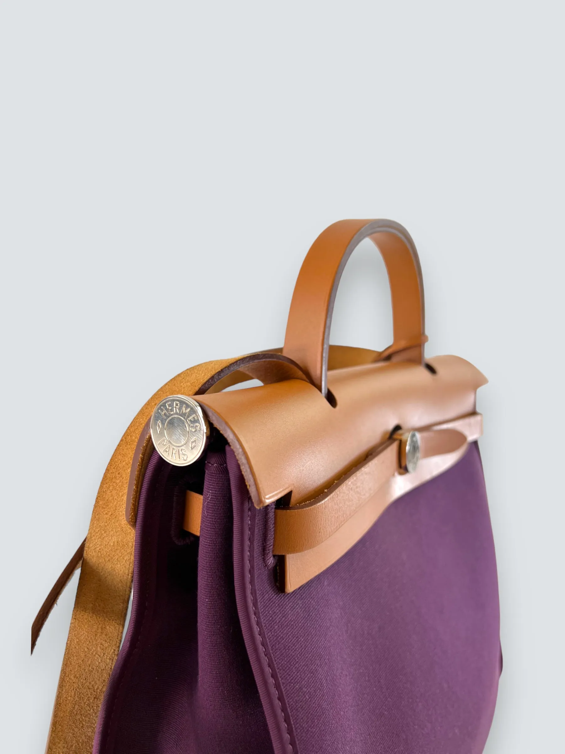 Hermes Plum Canvas and Leather Herbag 31 Handbag