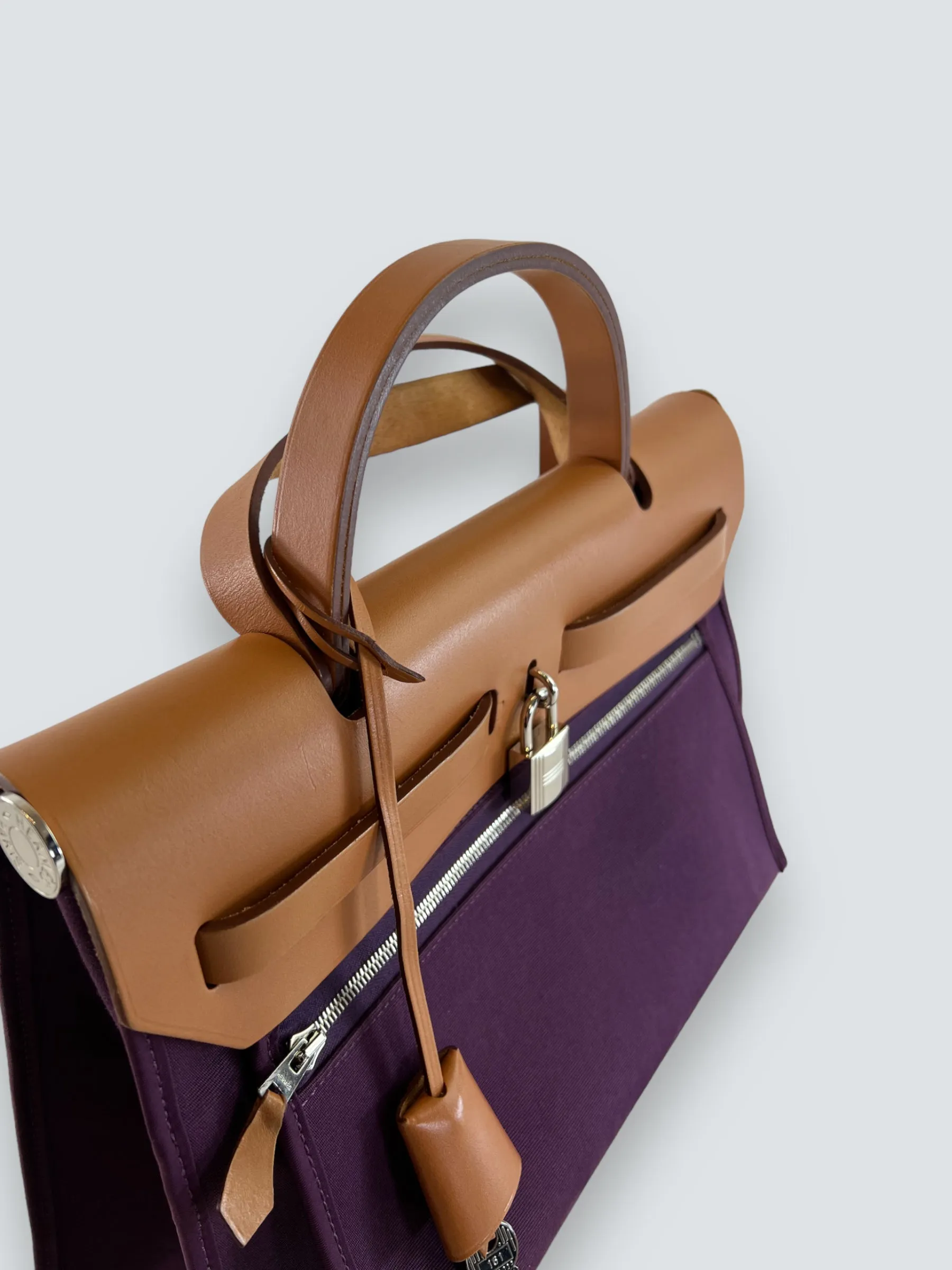 Hermes Plum Canvas and Leather Herbag 31 Handbag