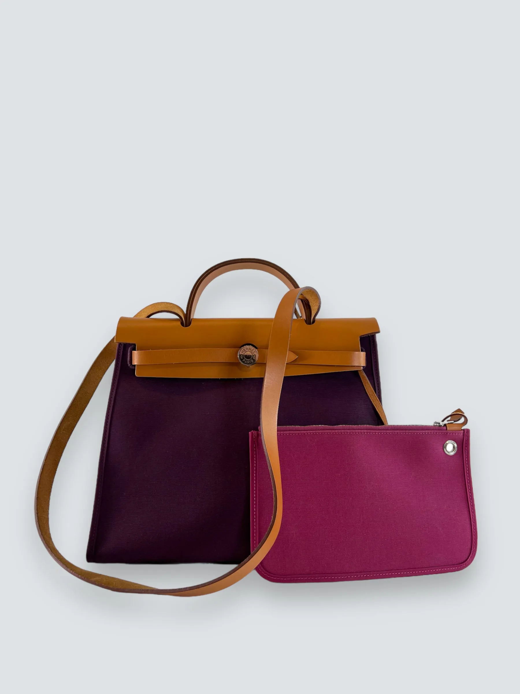 Hermes Plum Canvas and Leather Herbag 31 Handbag