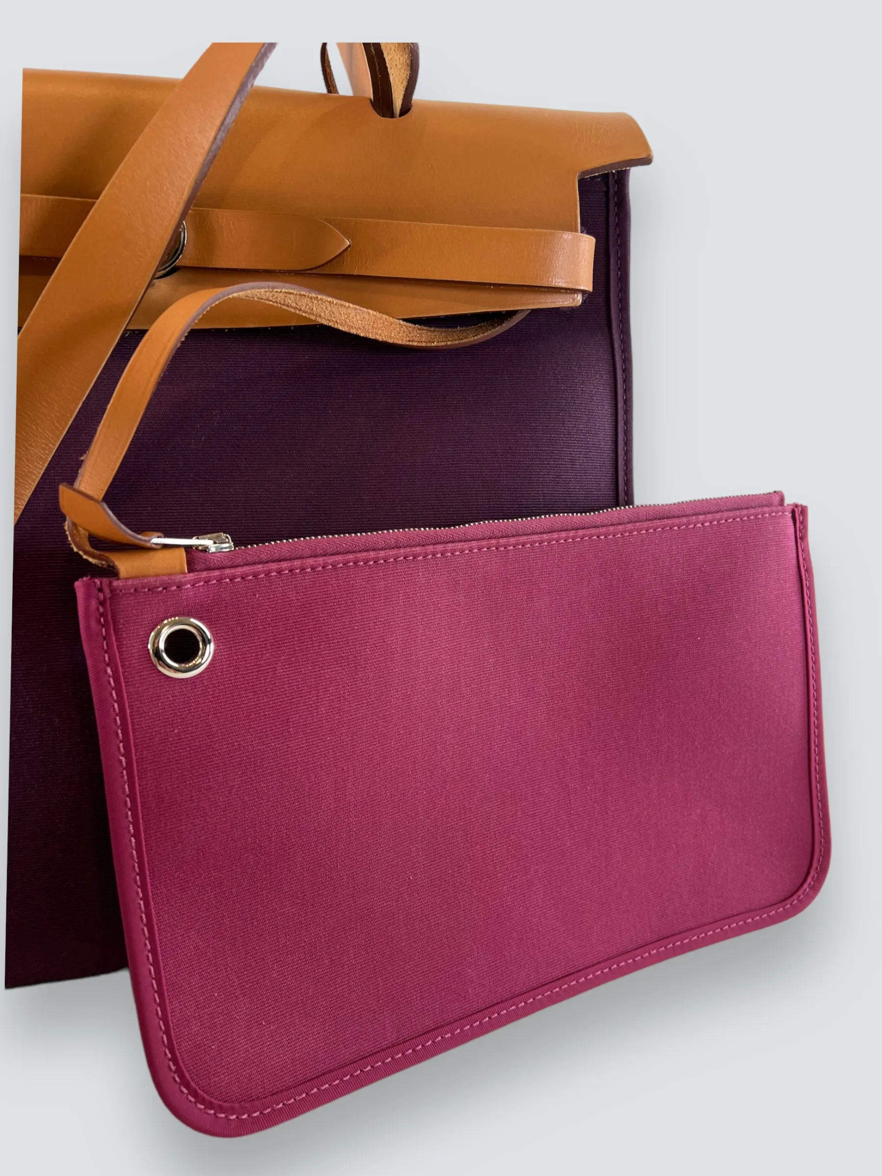 Hermes Plum Canvas and Leather Herbag 31 Handbag