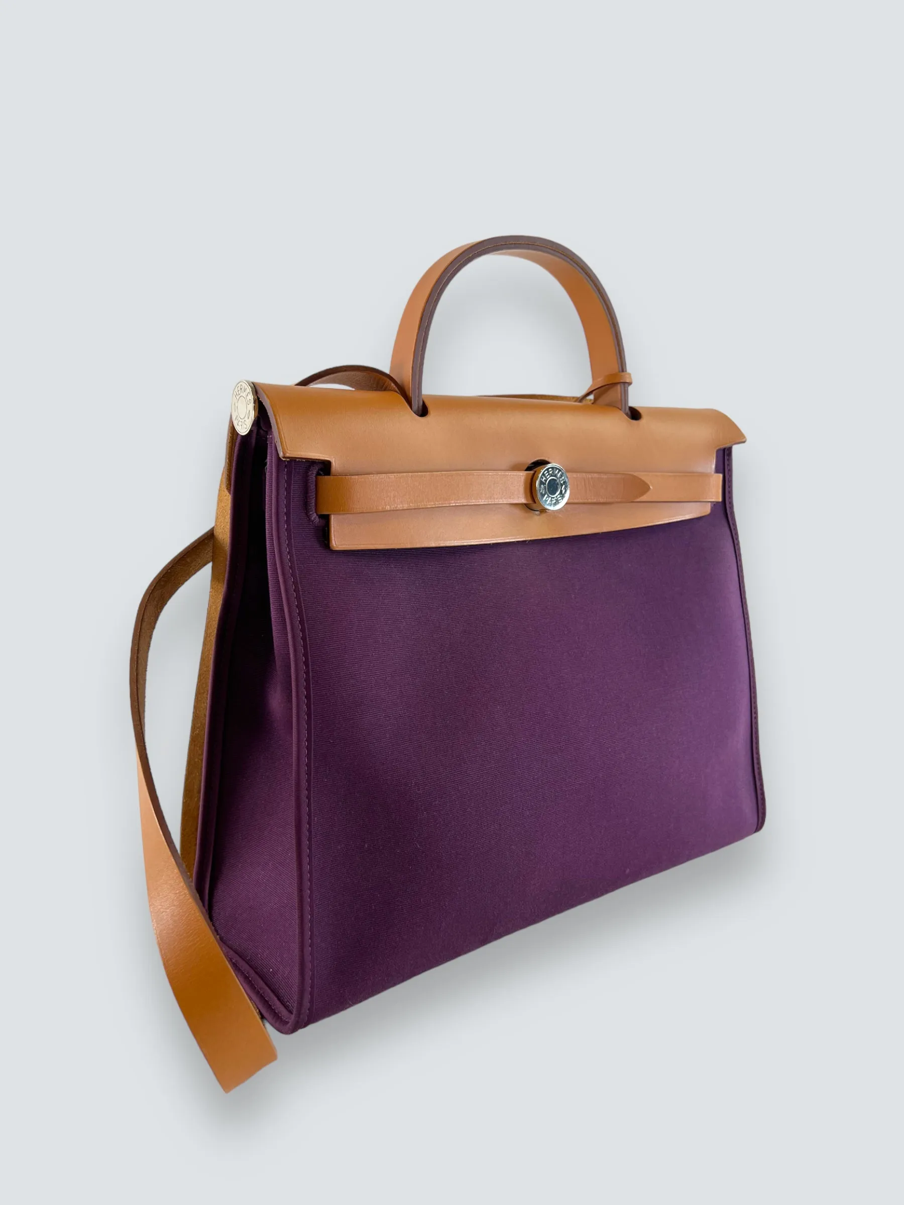 Hermes Plum Canvas and Leather Herbag 31 Handbag