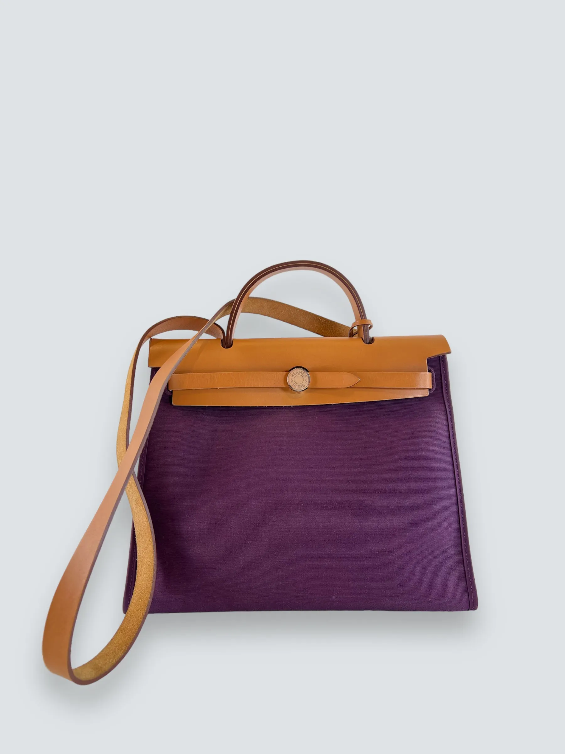 Hermes Plum Canvas and Leather Herbag 31 Handbag