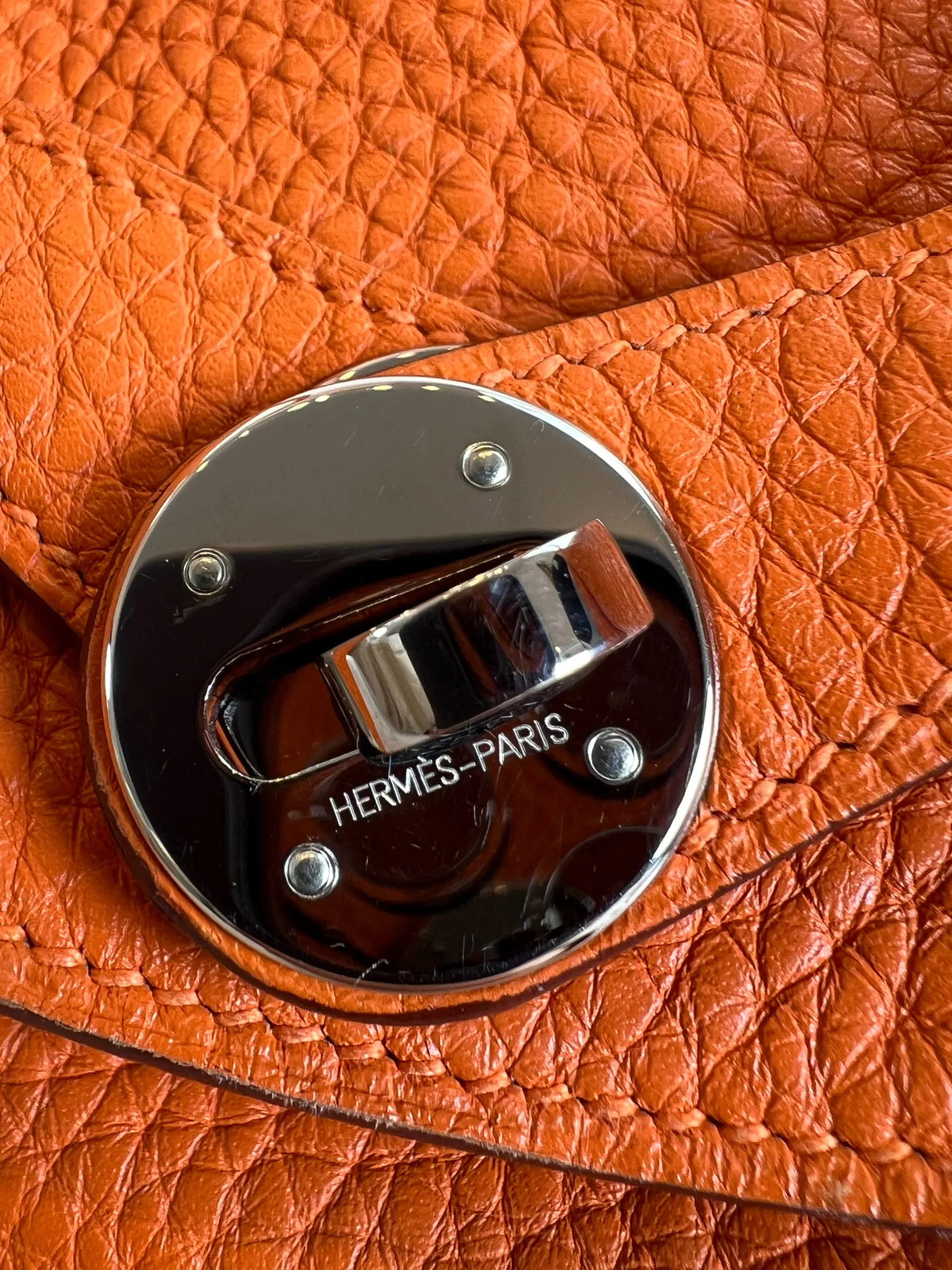 Hermès Orange Togo Leather Lindy 26