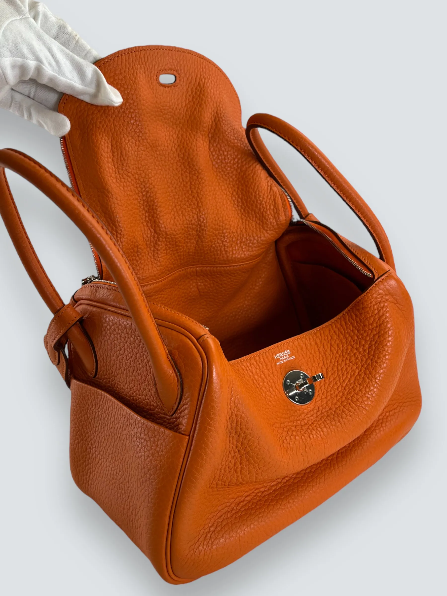 Hermès Orange Togo Leather Lindy 26