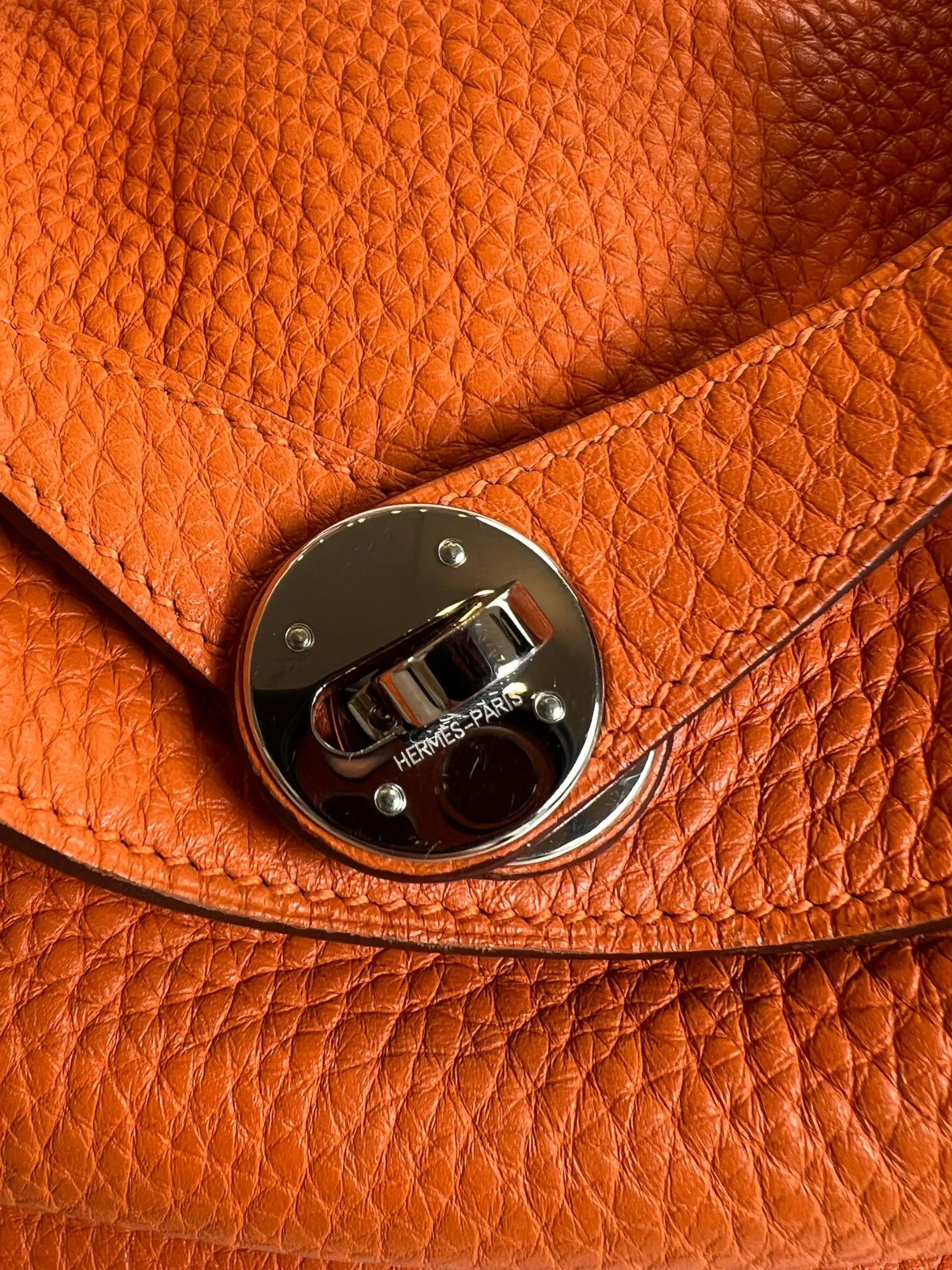 Hermès Orange Togo Leather Lindy 26