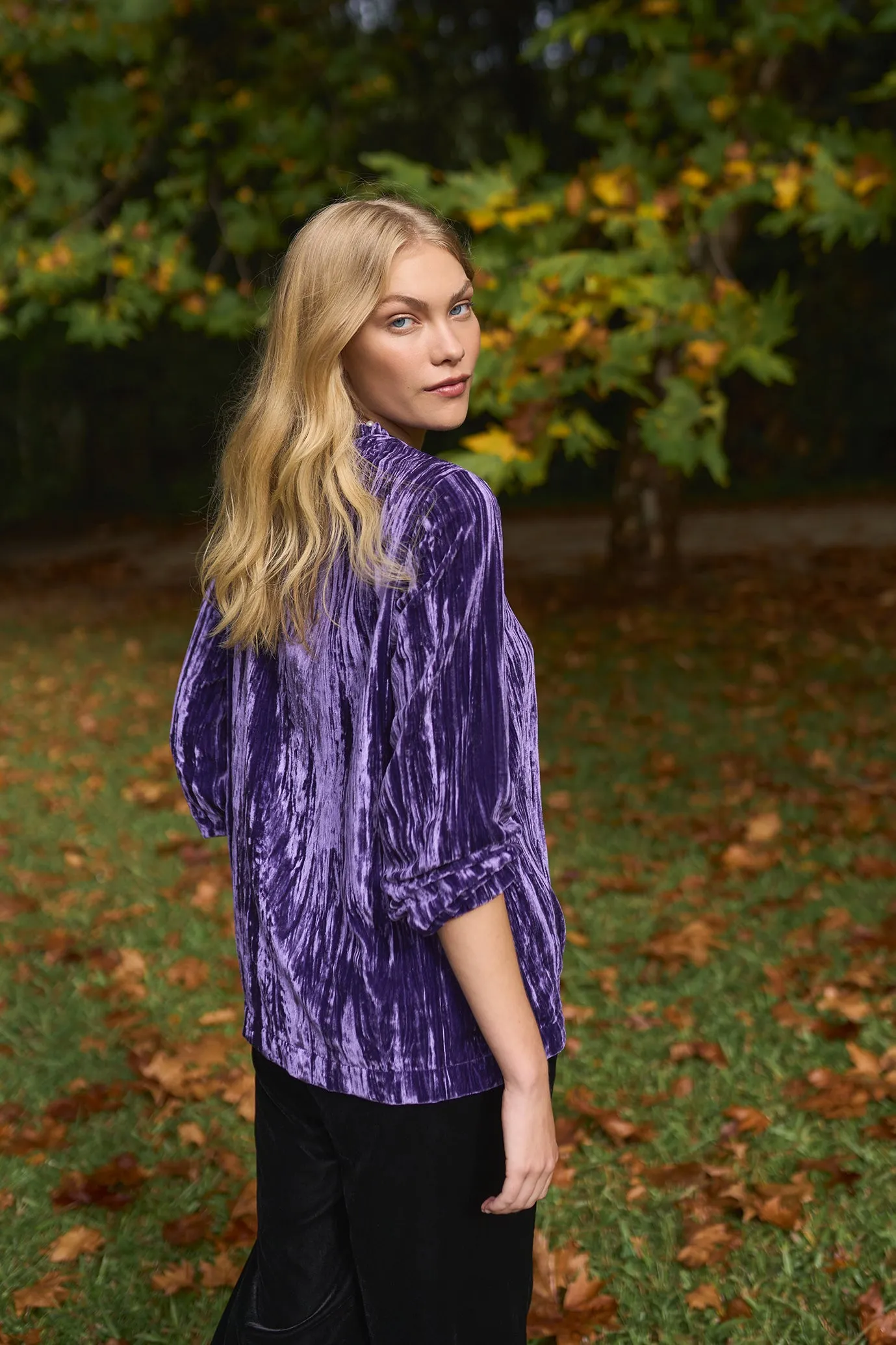 High Neck Velvet Top - Grape