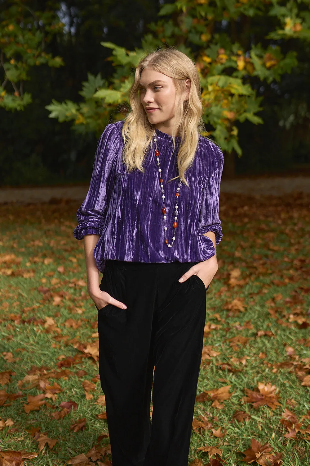 High Neck Velvet Top - Grape