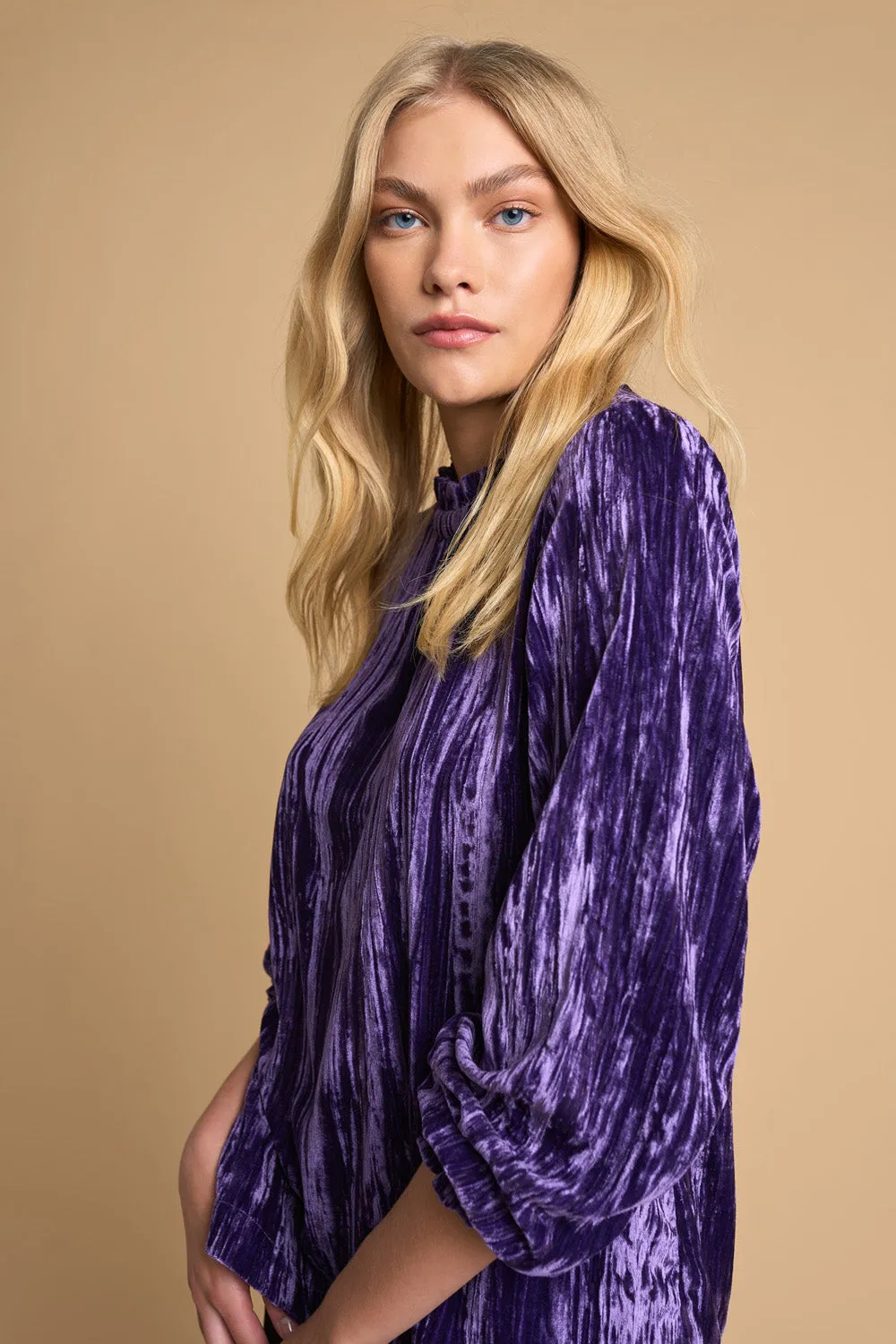 High Neck Velvet Top - Grape