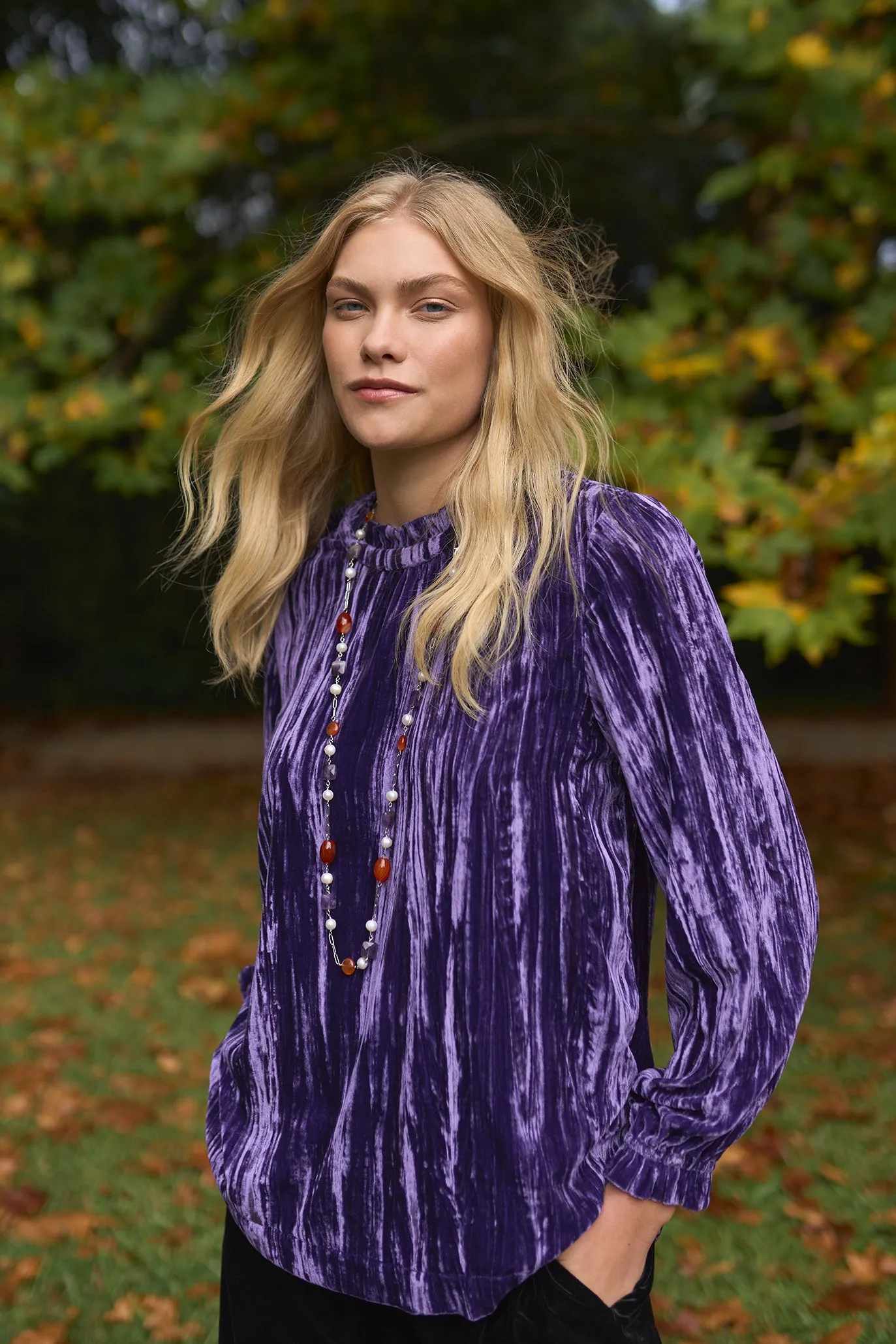 High Neck Velvet Top - Grape