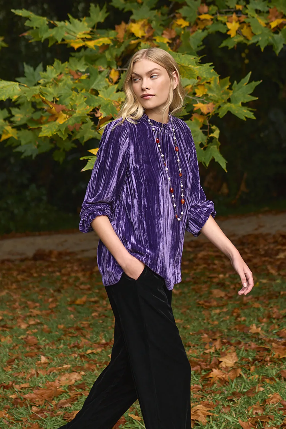 High Neck Velvet Top - Grape