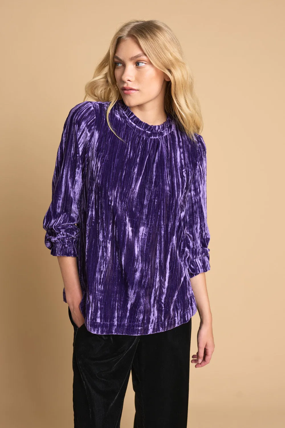 High Neck Velvet Top - Grape