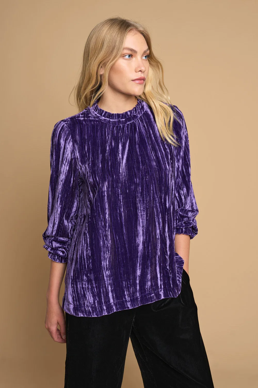 High Neck Velvet Top - Grape