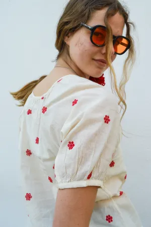 ICHI Vinna Almond Milk Embroidered blouse