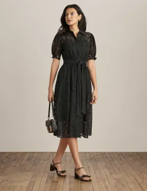 Lace Midi Dress With Puff Sleeves  - Sale