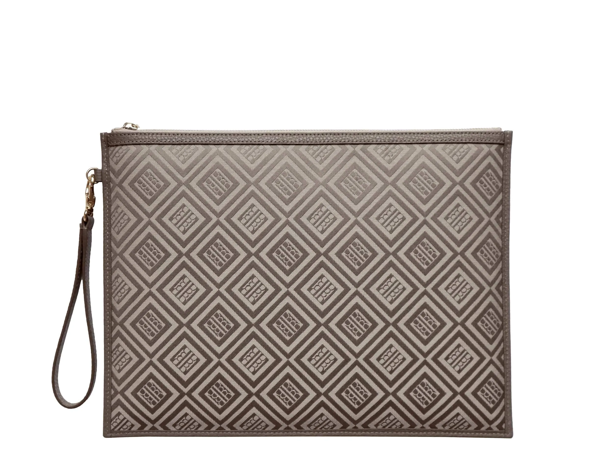 Large Pouch in Logo Jacquard Print - Beige/Taupe