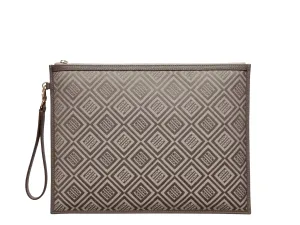 Large Pouch in Logo Jacquard Print - Beige/Taupe