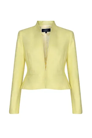 Lemon Yellow Peplum Style Jacket in Raw Silk Tussar - Margo