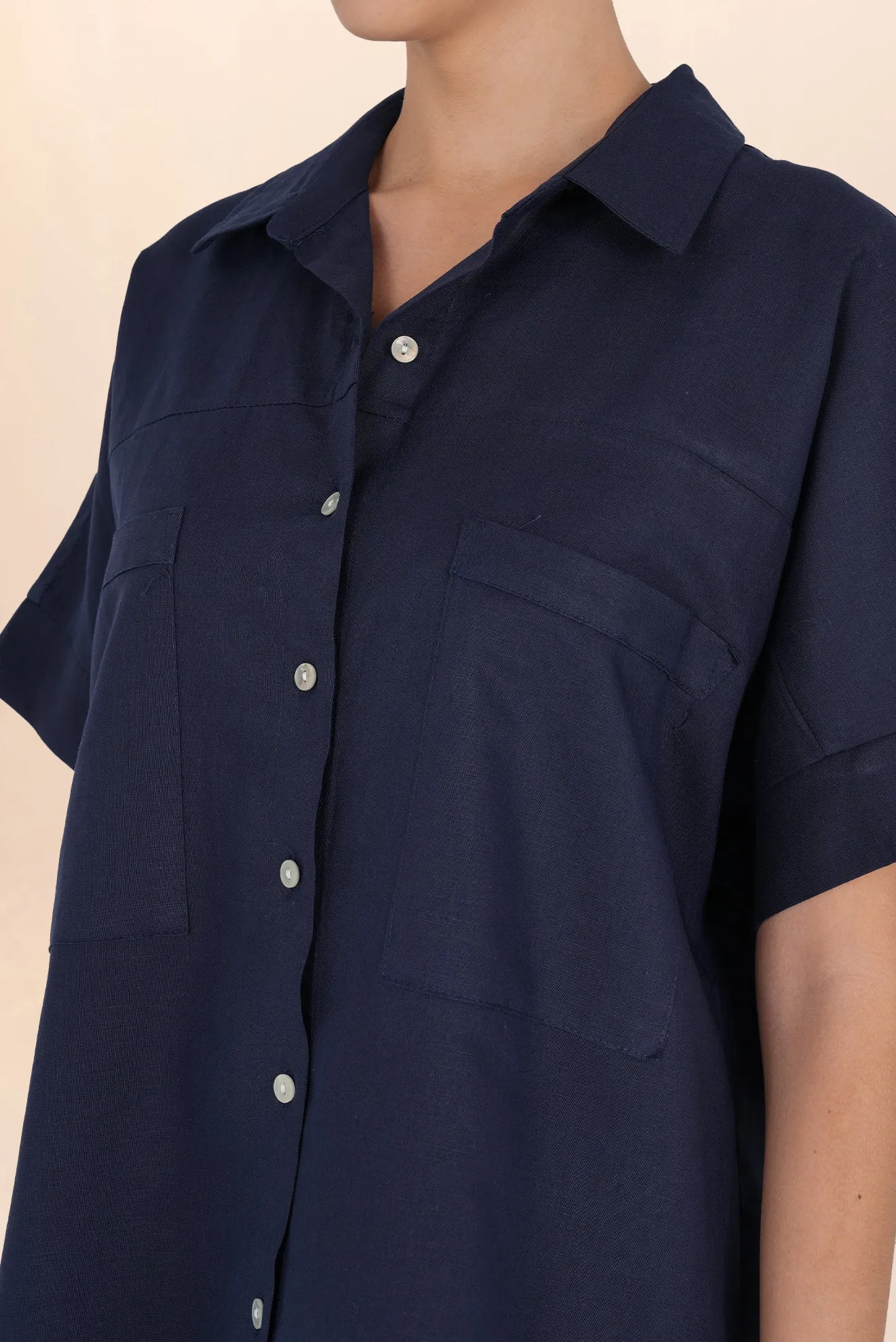 Long Linen Shirt Blue