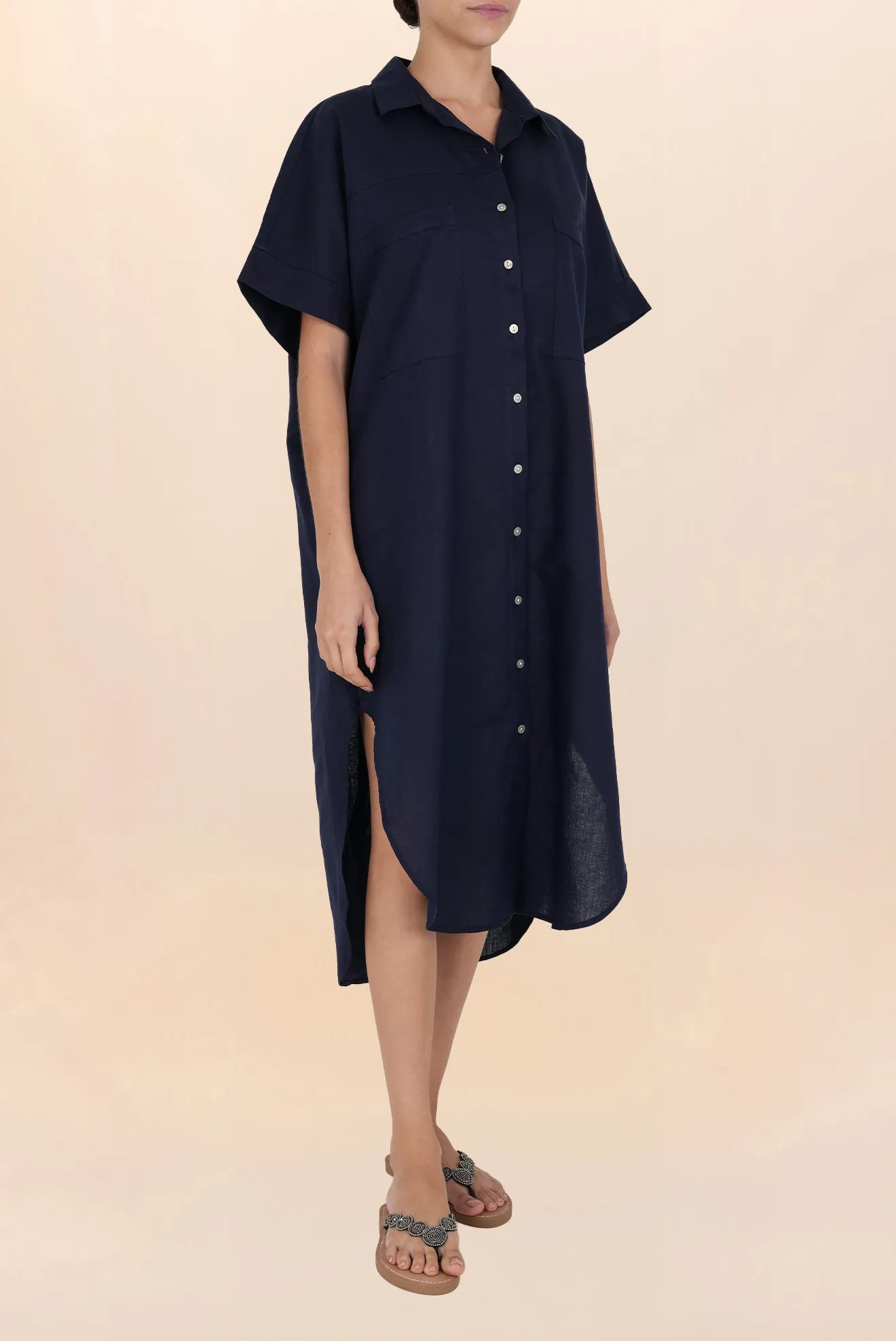 Long Linen Shirt Blue